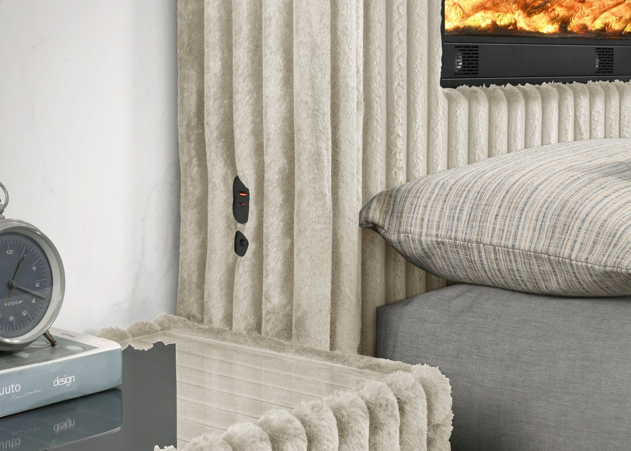 Henley Cream Corduroy Bed with Fireplace and TV Lift, view 3