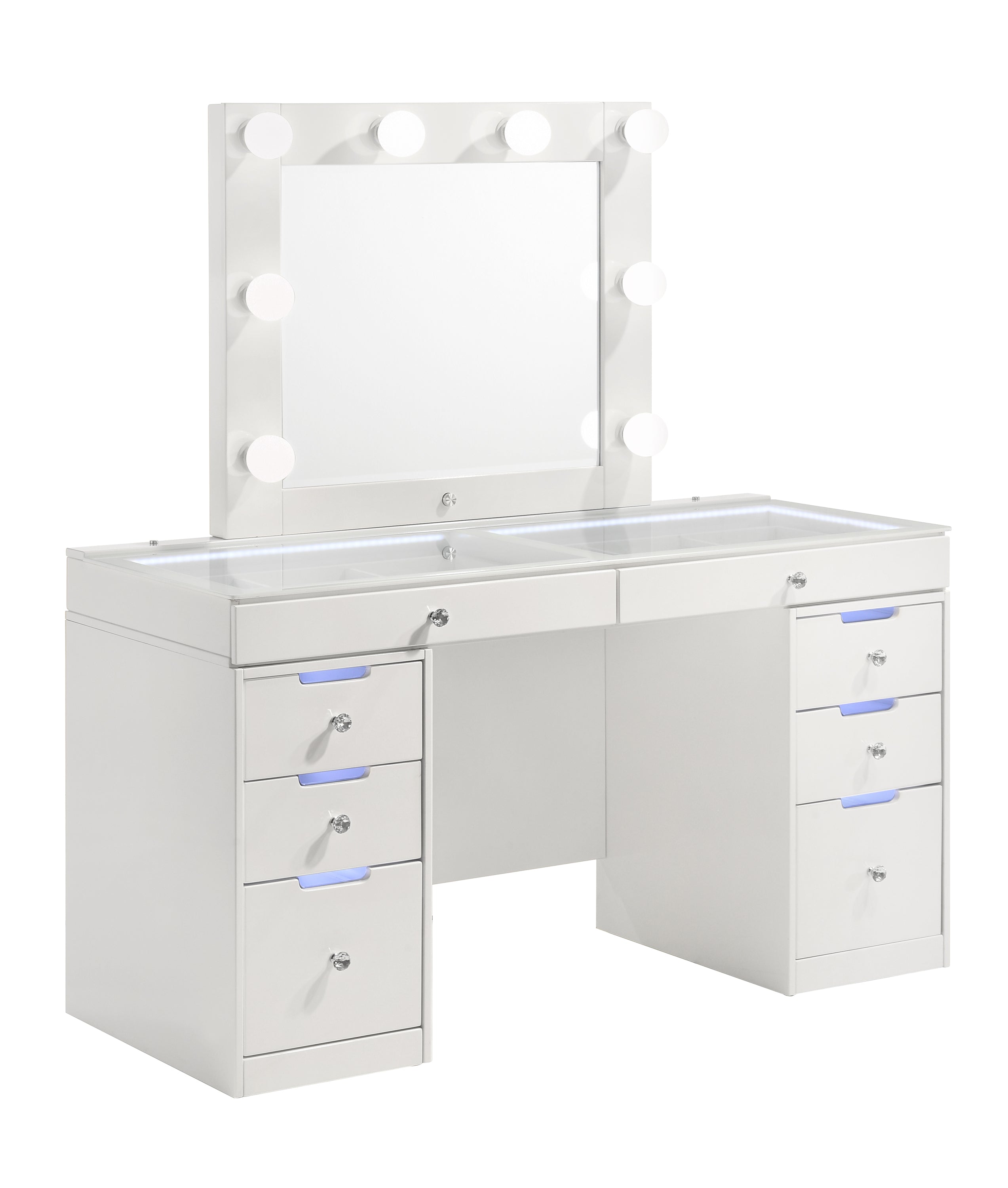 Luxo White Lighted Vanity Set with Mirror and Stool, view 2