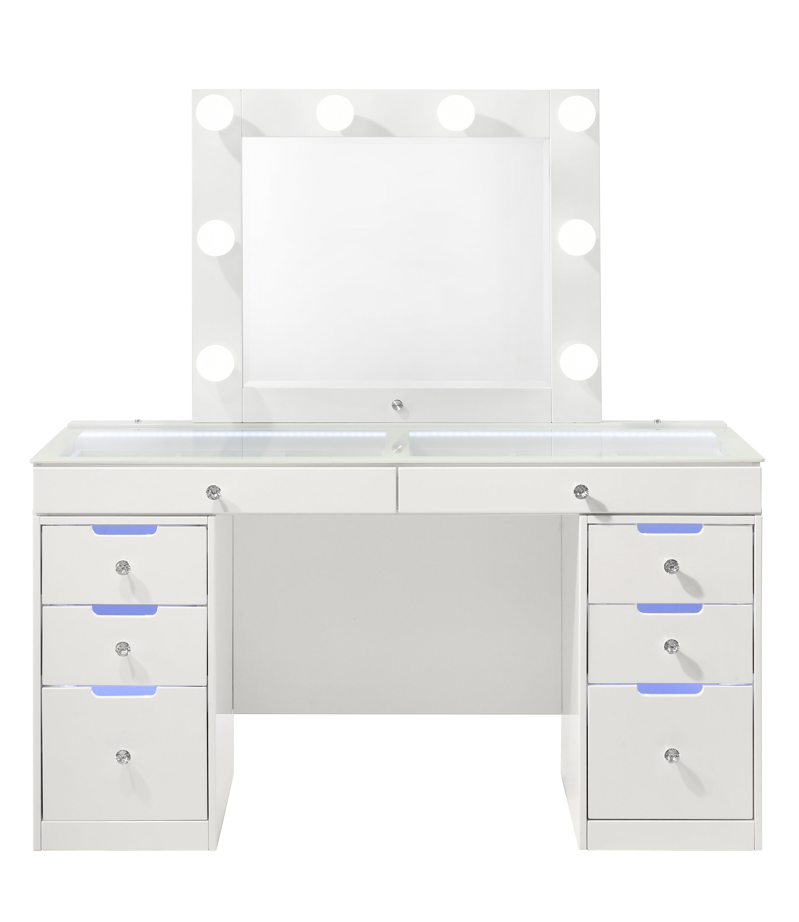 Luxo White Lighted Vanity Set with Mirror and Stool, view 3