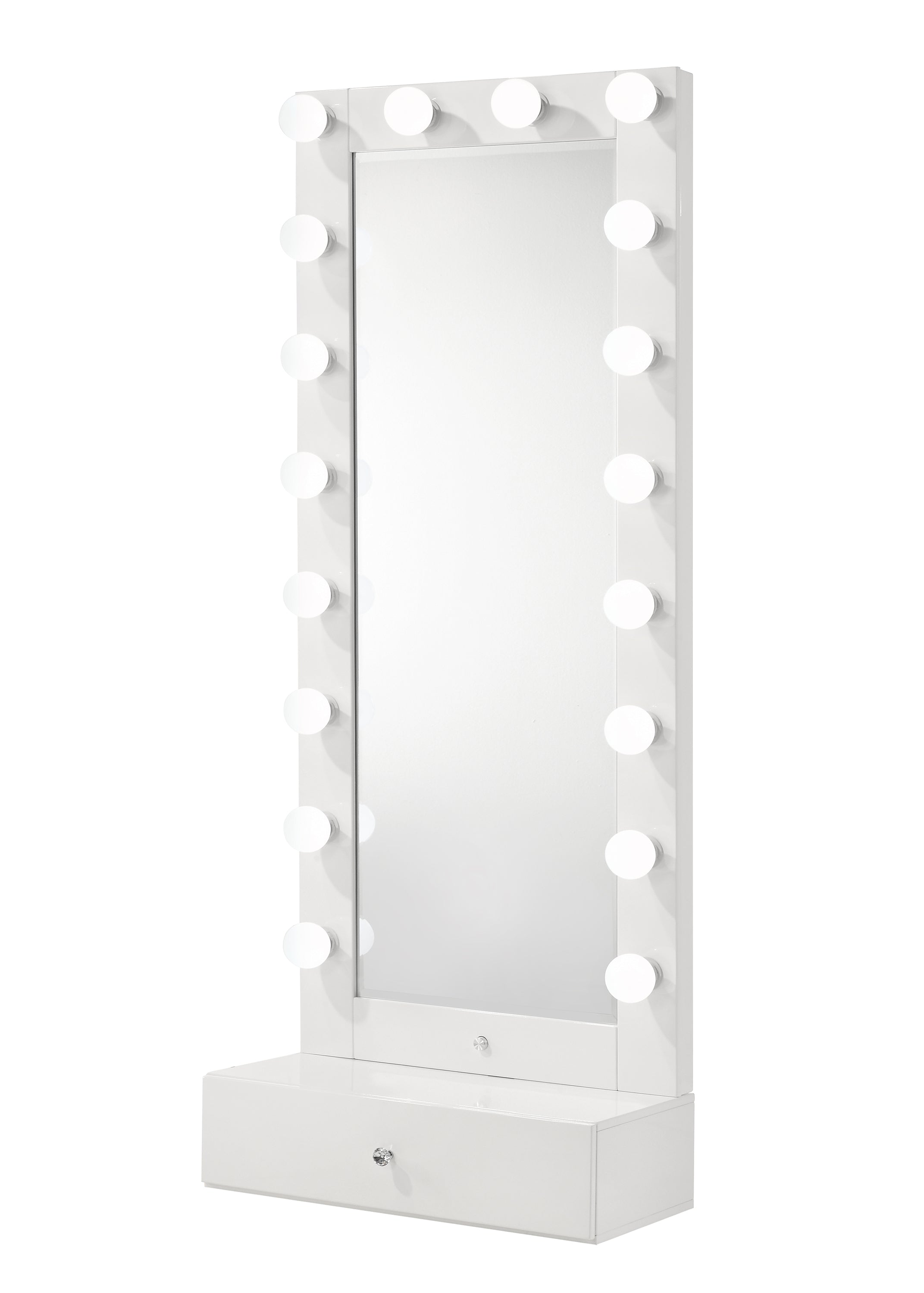 Luxo White Tall Lighted Mirror with Drawer, view 2