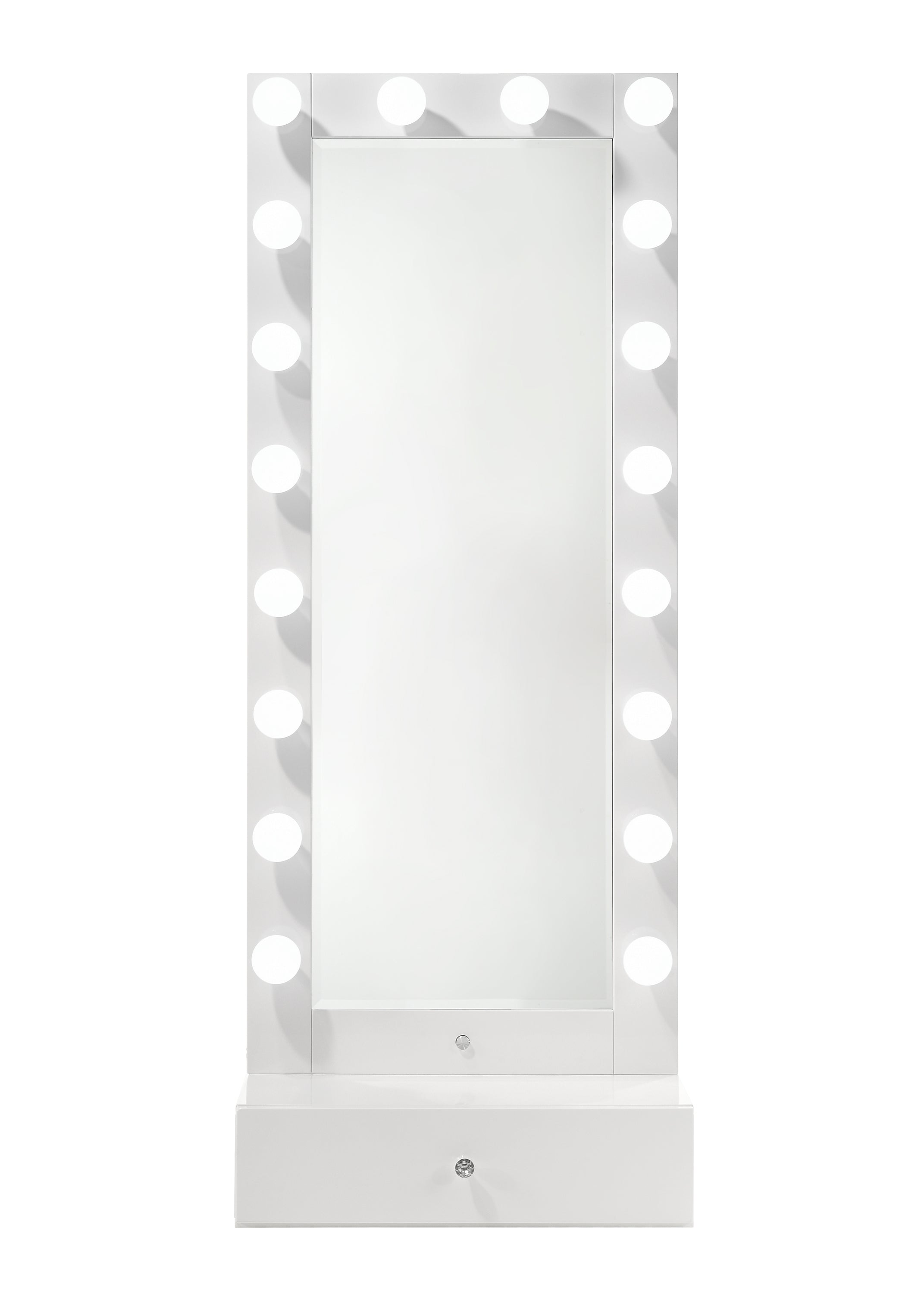 Luxo White Tall Lighted Mirror with Drawer, view 3