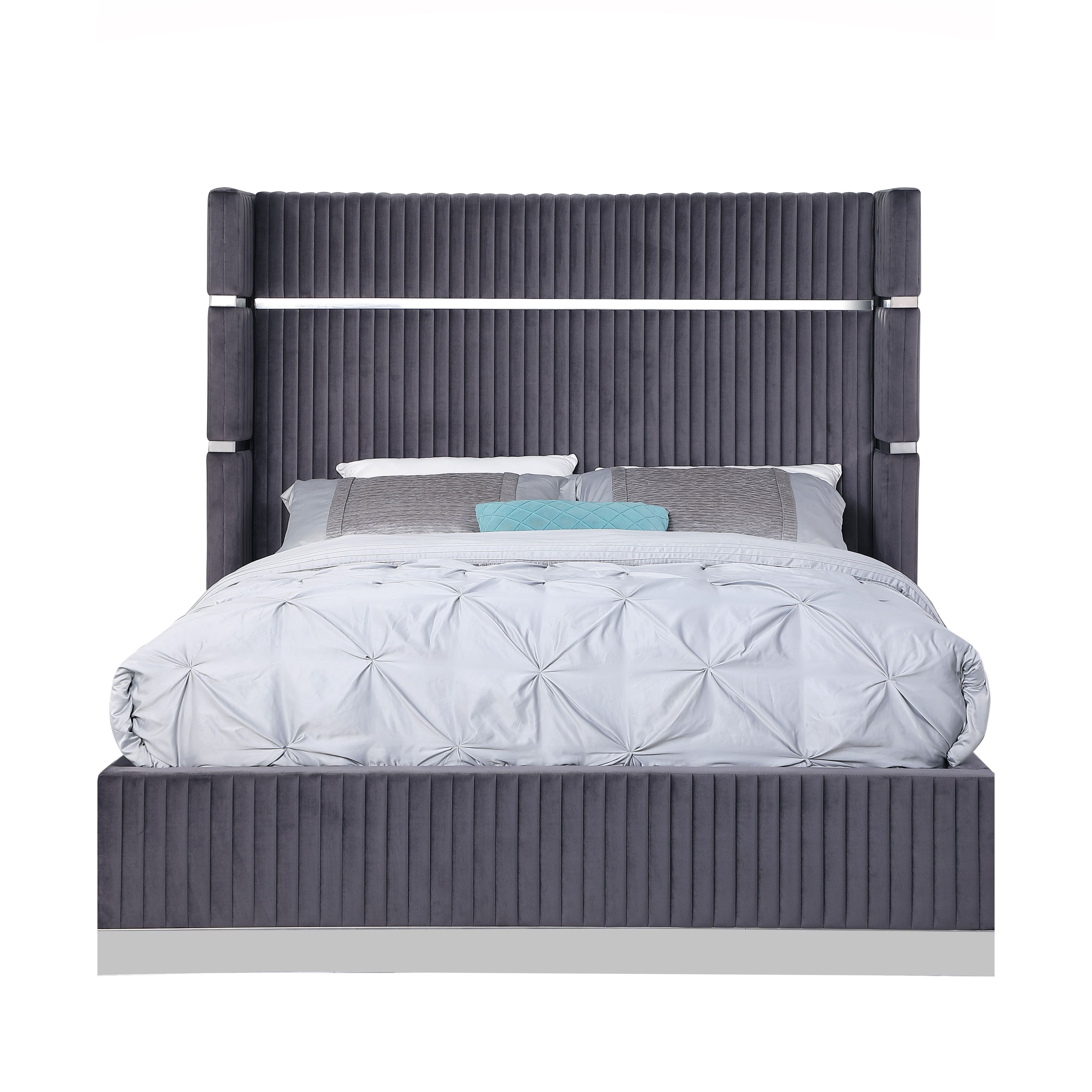 Aspen Gray Channel-Tufted Bed with Silver Accents, view 3