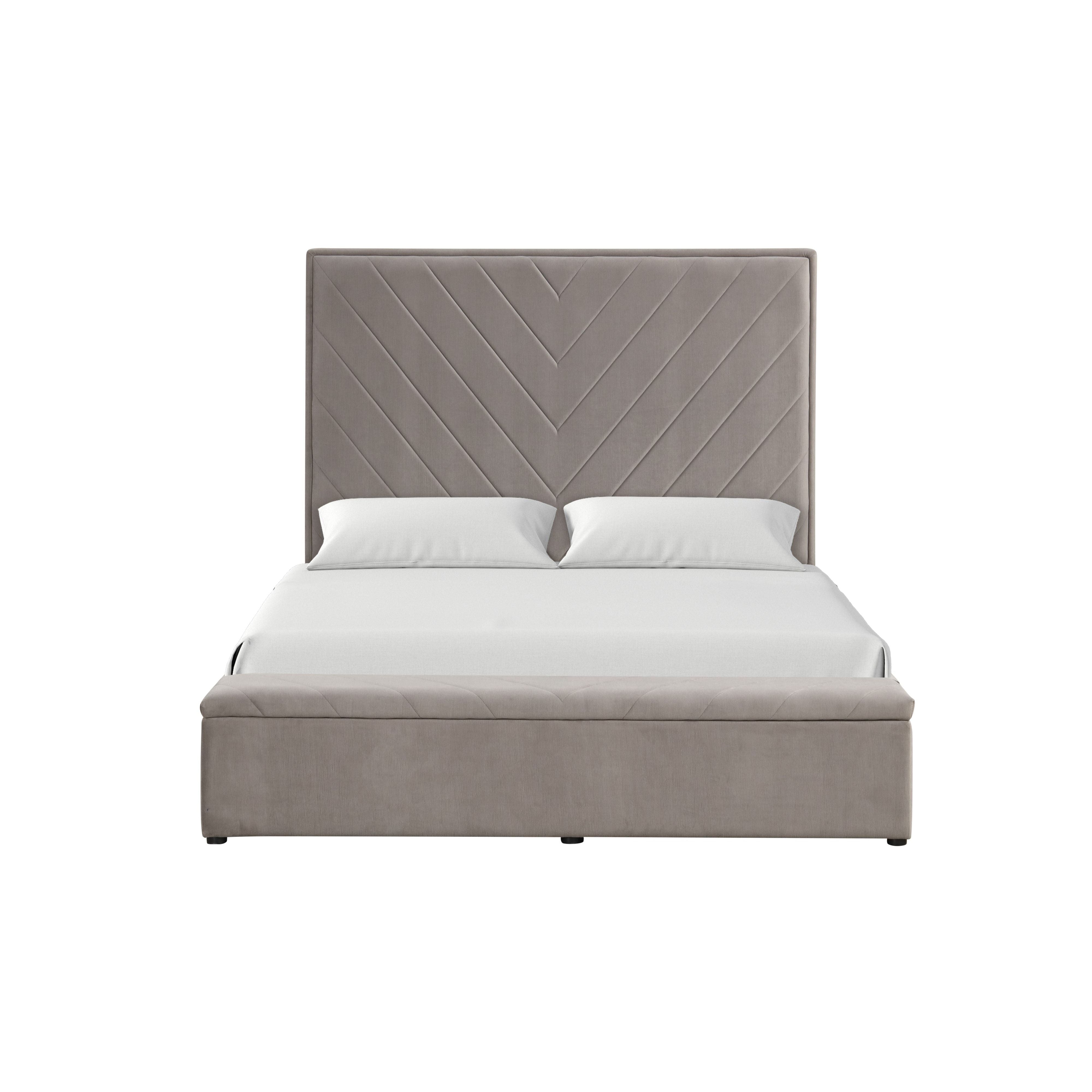 Mio Gray Velvet Storage Bed with Chevron Headboard, view 4