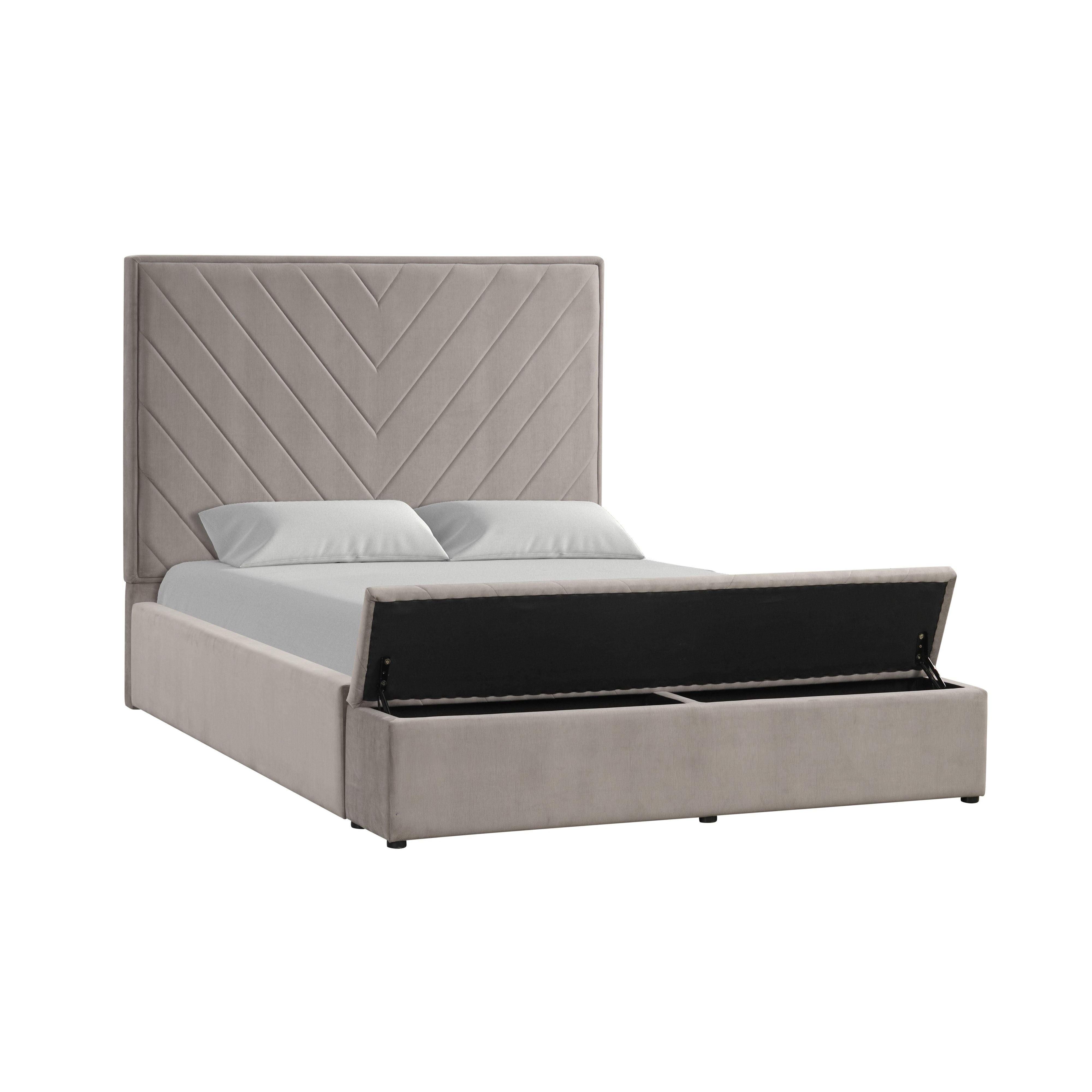 Mio Gray Velvet Storage Bed with Chevron Headboard, view 3