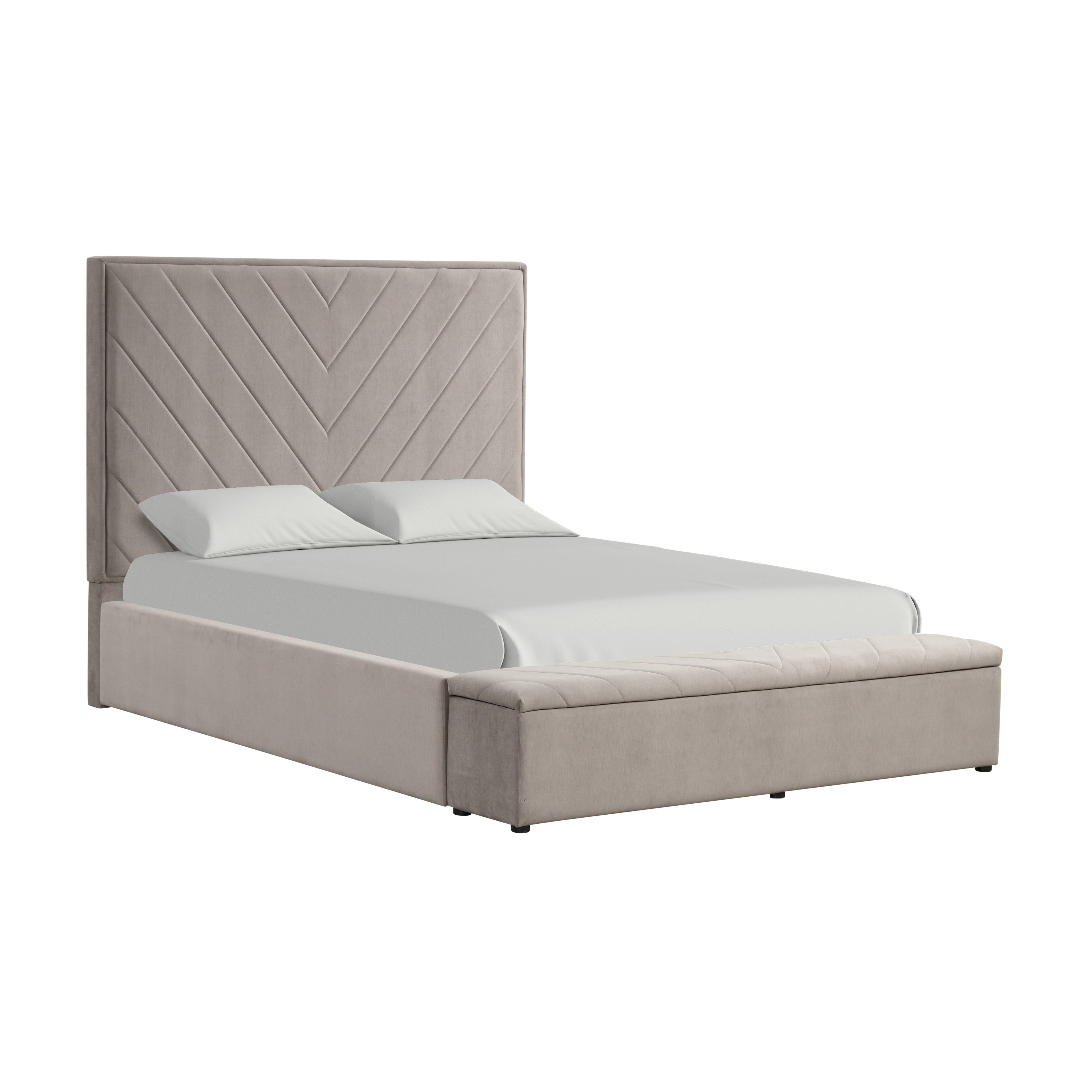 Mio Gray Velvet Storage Bed with Chevron Headboard, view 2