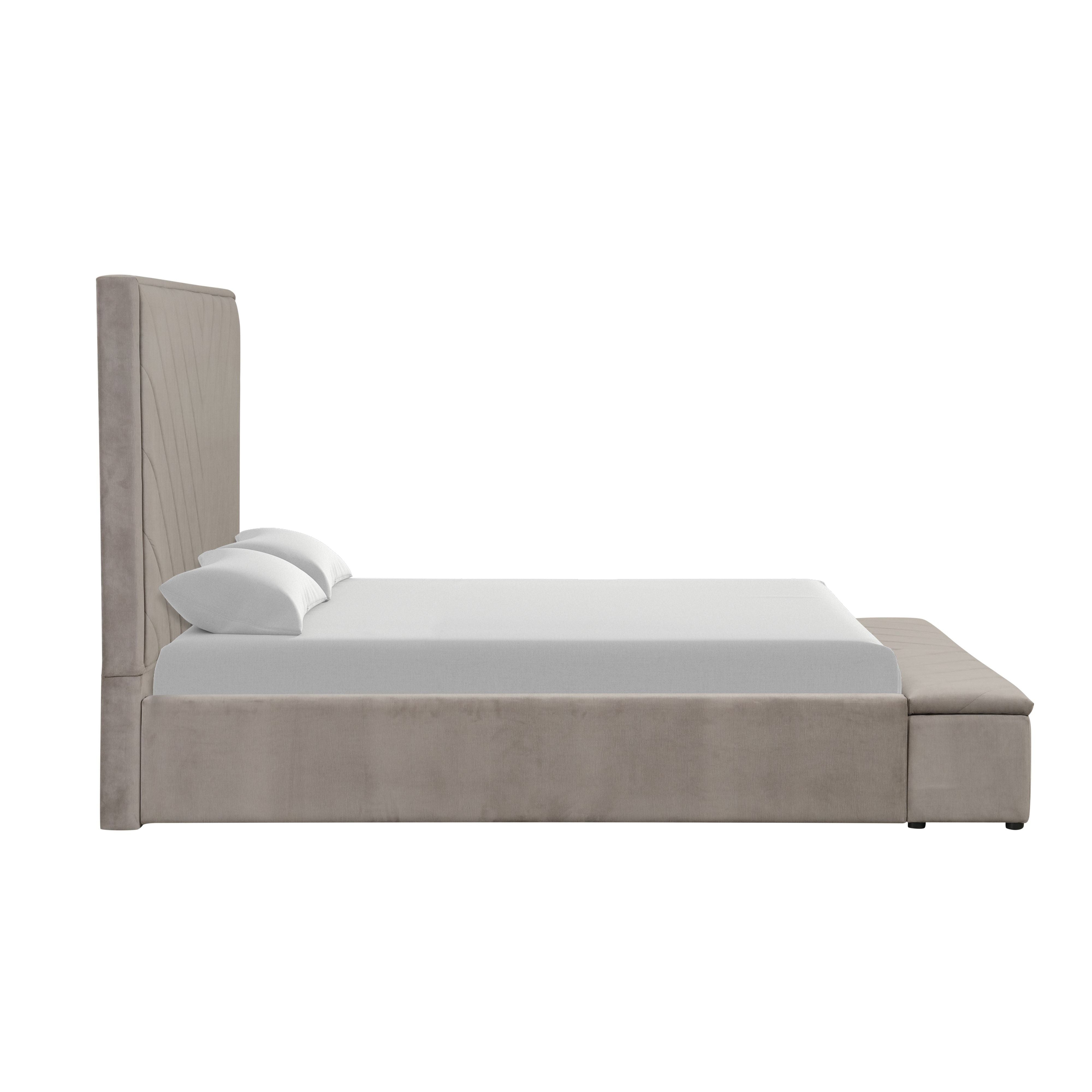 Mio Gray Velvet Storage Bed with Chevron Headboard, view 5