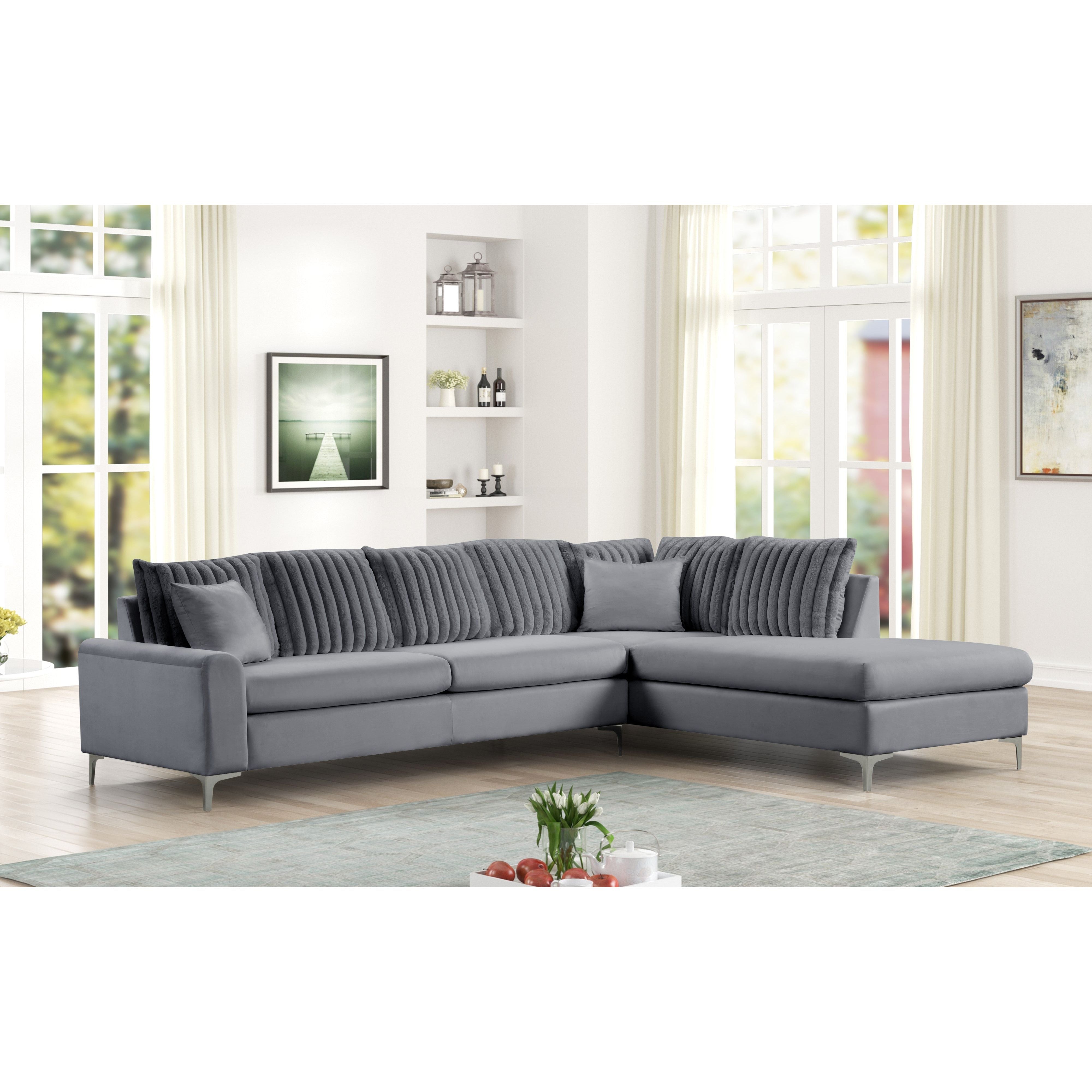Elina Gray Velvet Sectional with Chaise