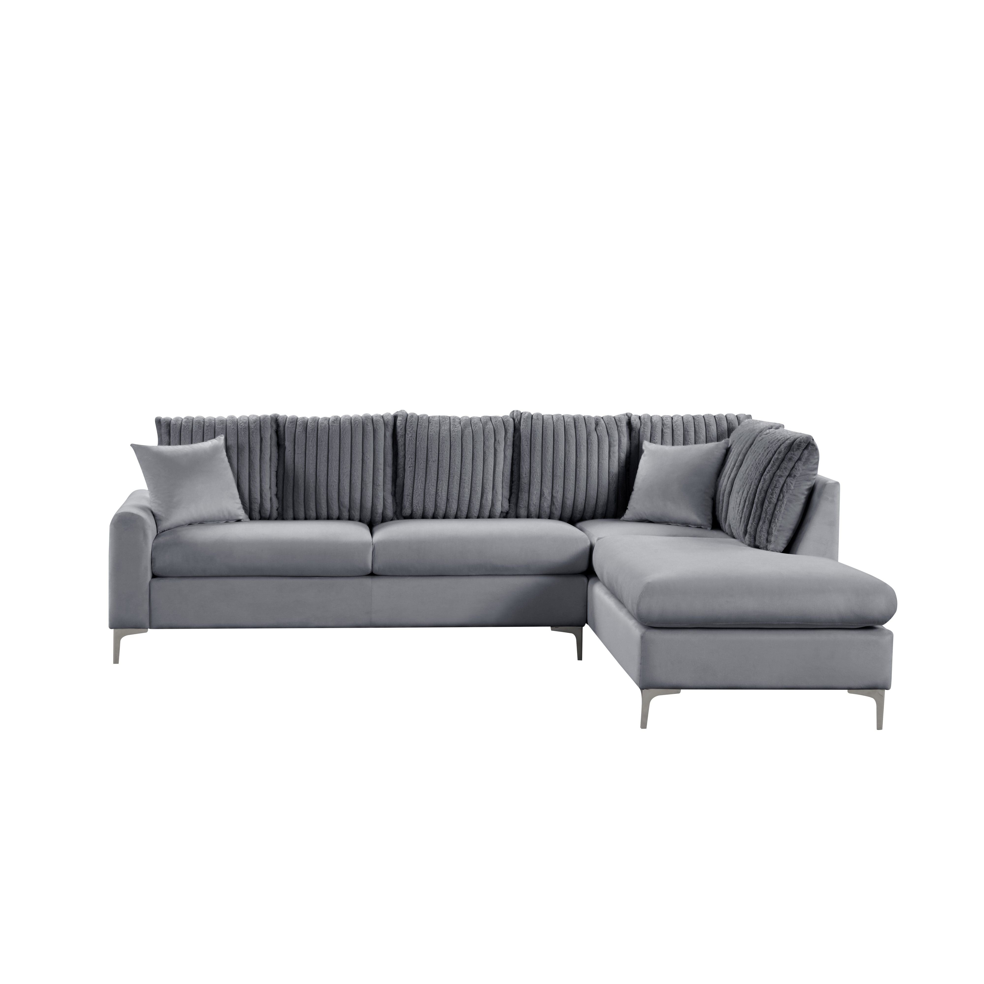 Elina Gray Velvet Sectional with Chaise, view 2