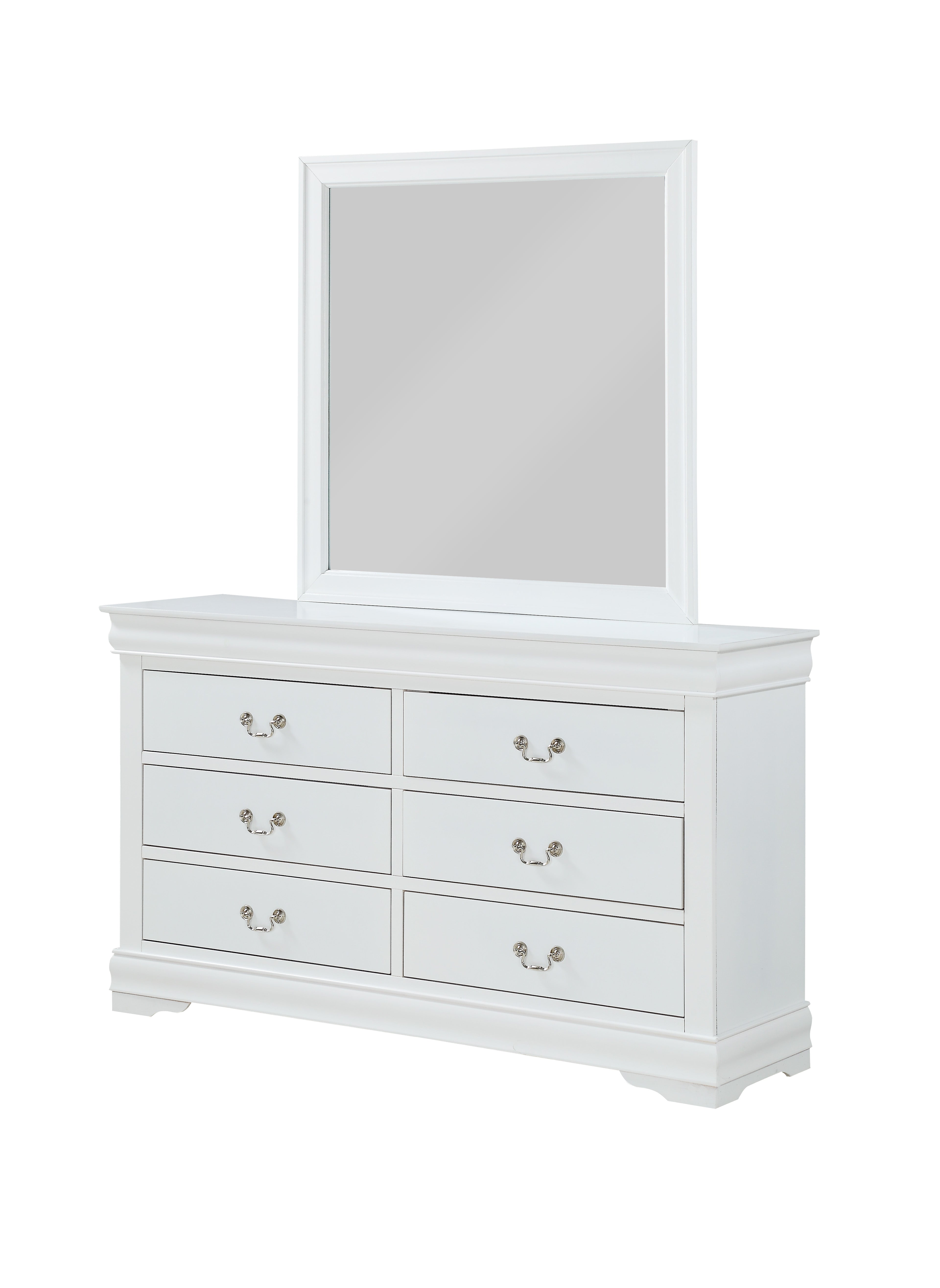 Louis Philip White 6-Drawer Dresser and Mirror