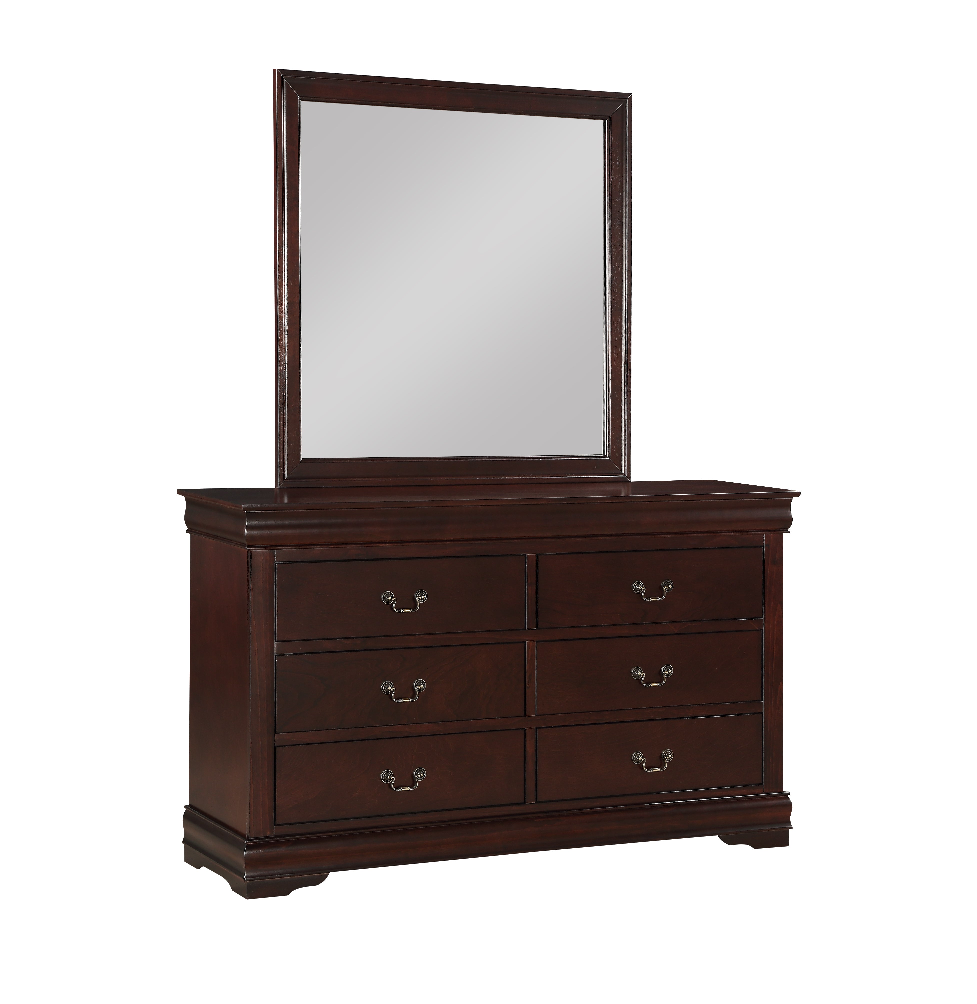 Louis Philip Cherry 6-Drawer Dresser and Mirror