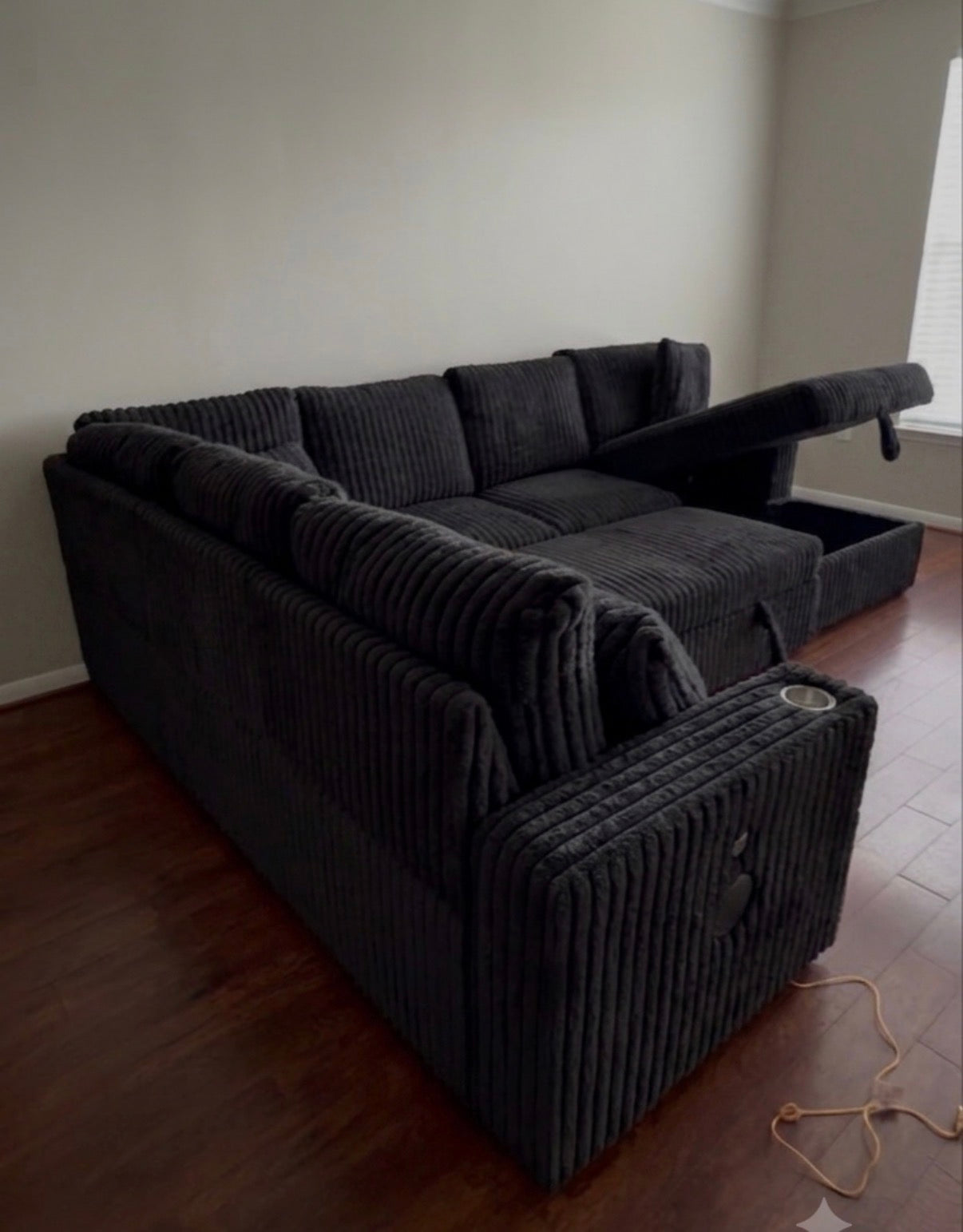 BLUETOOTH SPEAKERS 3PC BLACK CORDUROY OVERSIZED SECTIONAL