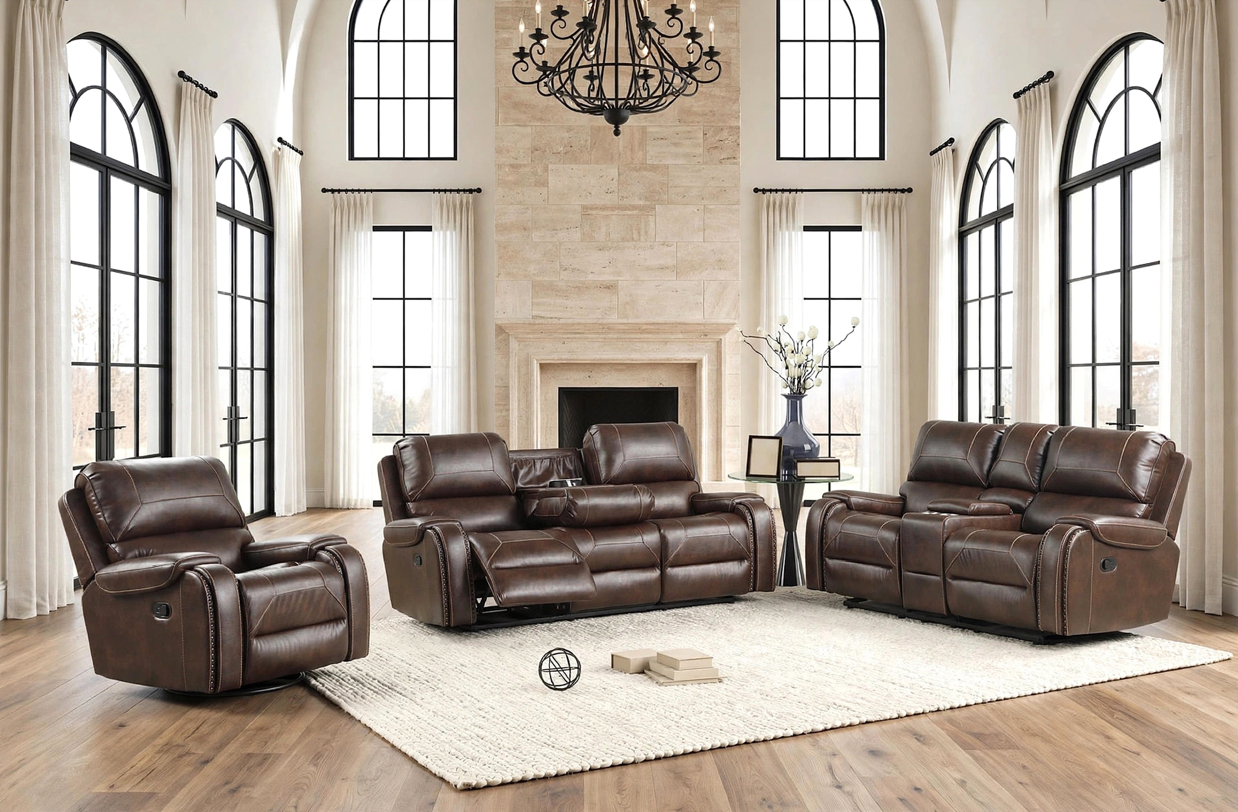Titan Espresso Leather-Gel 3-Piece Reclining Set