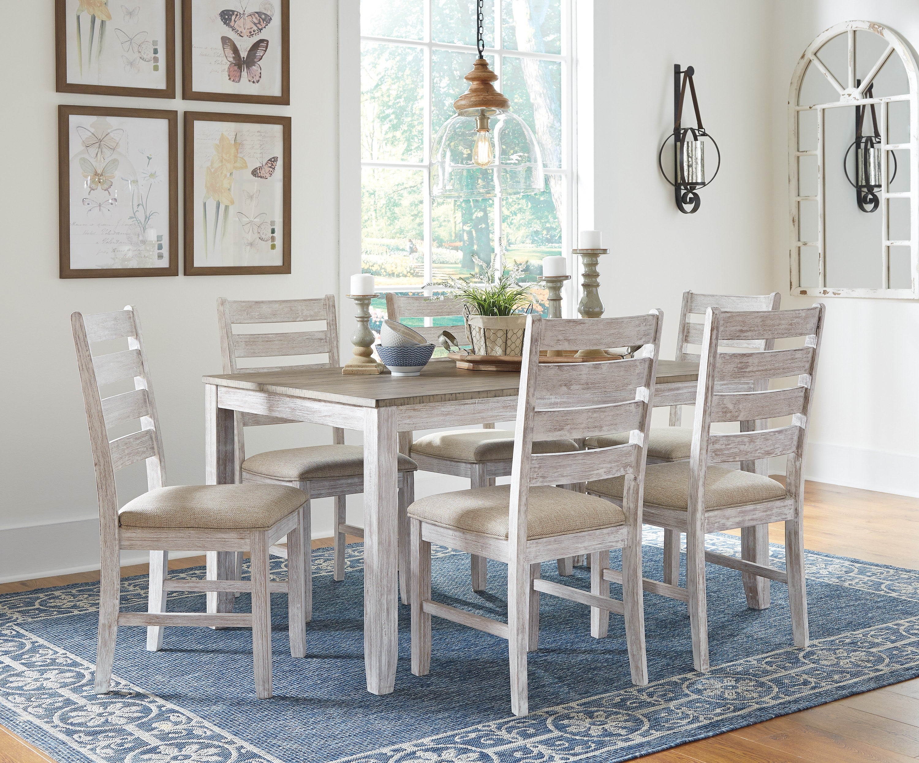 Ashley Whitewash and Light Brown 7-Piece Dining Set, view 2