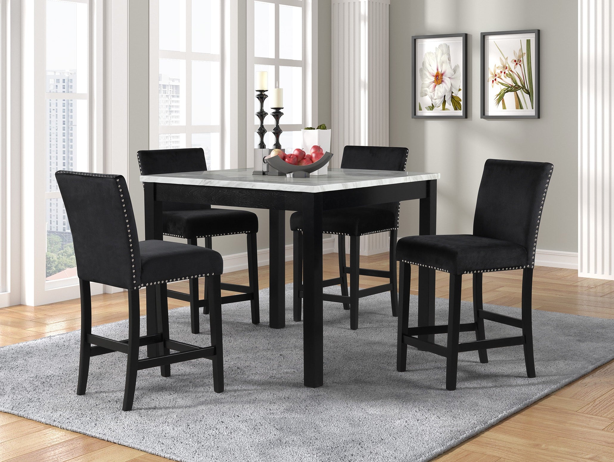 Dior Black Velvet 5-Piece Counter Height Pub Set