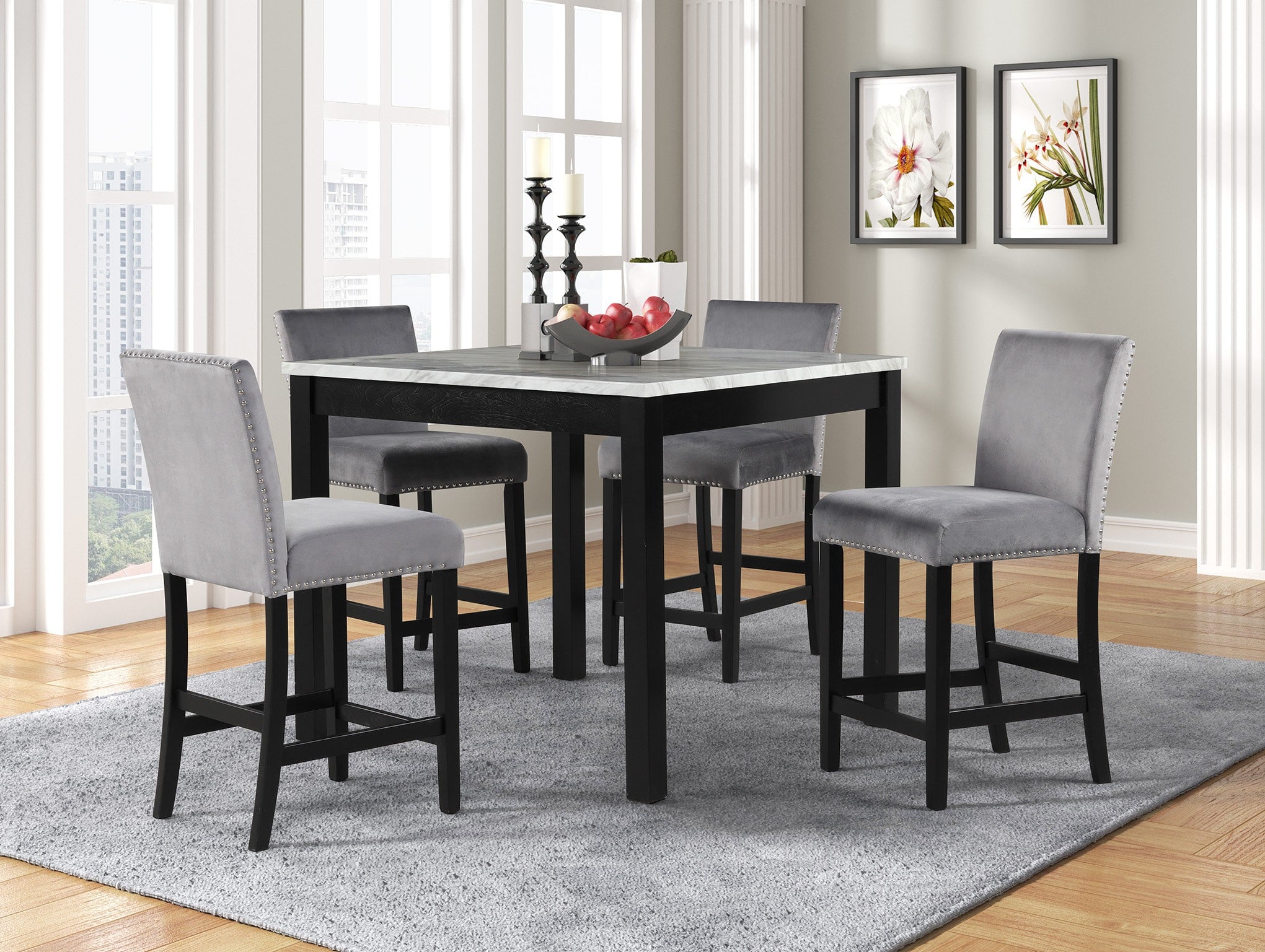 Dior Gray Velvet 5-Piece Counter Height Pub Set