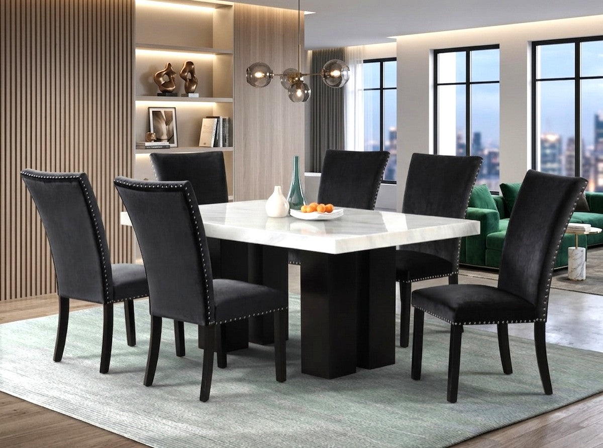 Black Velvet Faux Marble 7-Piece Dining Set, view 2