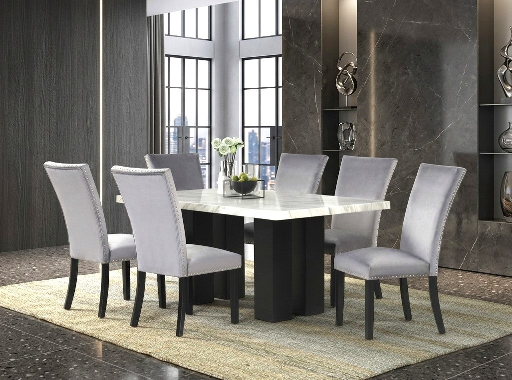 Gray Velvet Faux Marble 7-Piece Dining Set, view 2