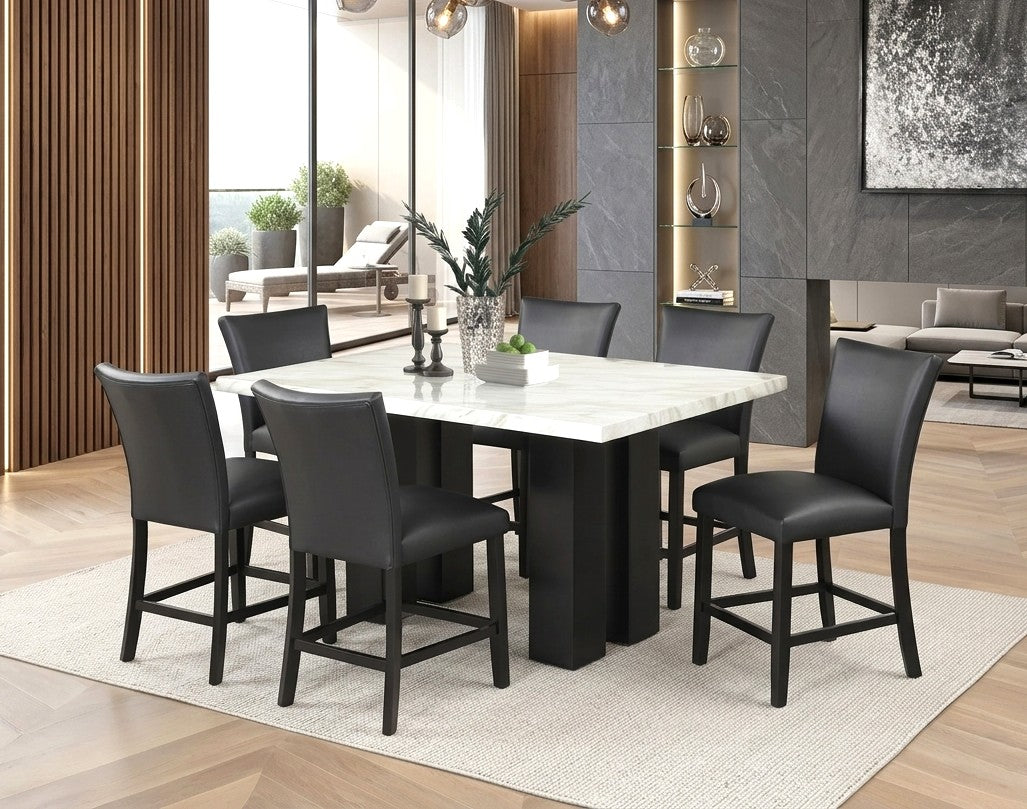 Black Faux Leather Faux Marble 7-Piece Counter Height Set, view 2