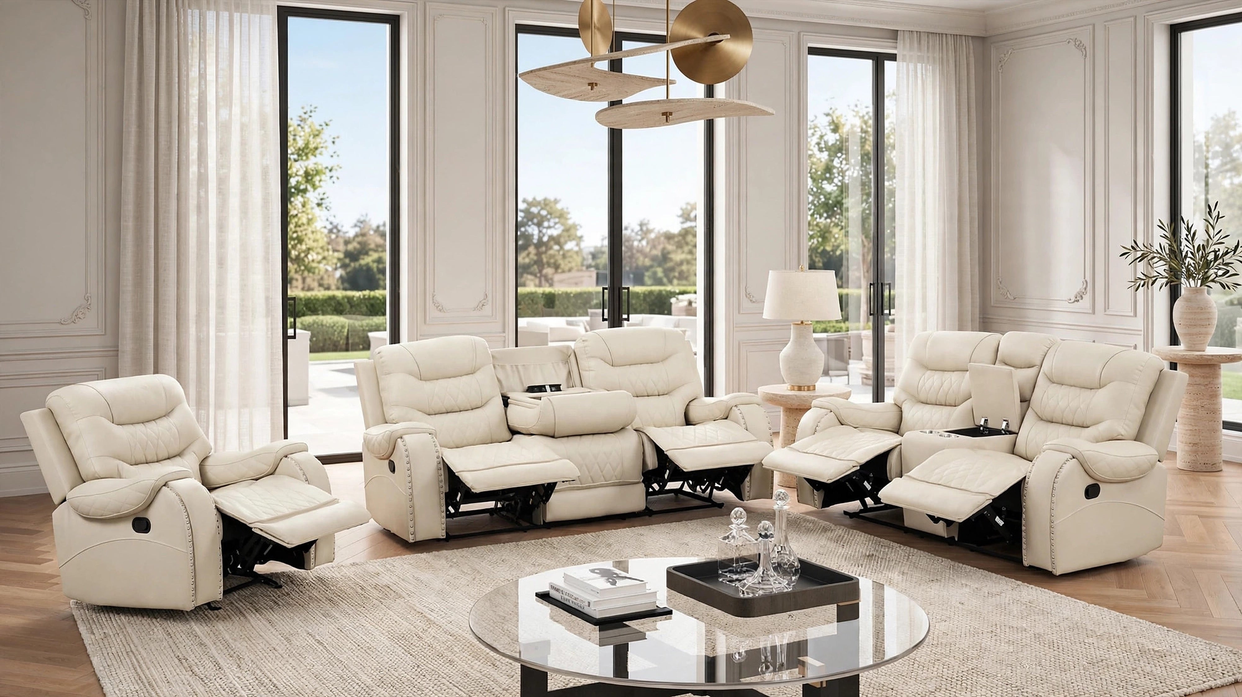 Ashley Bone Leather-Gel Oversized 3-Piece Reclining Set