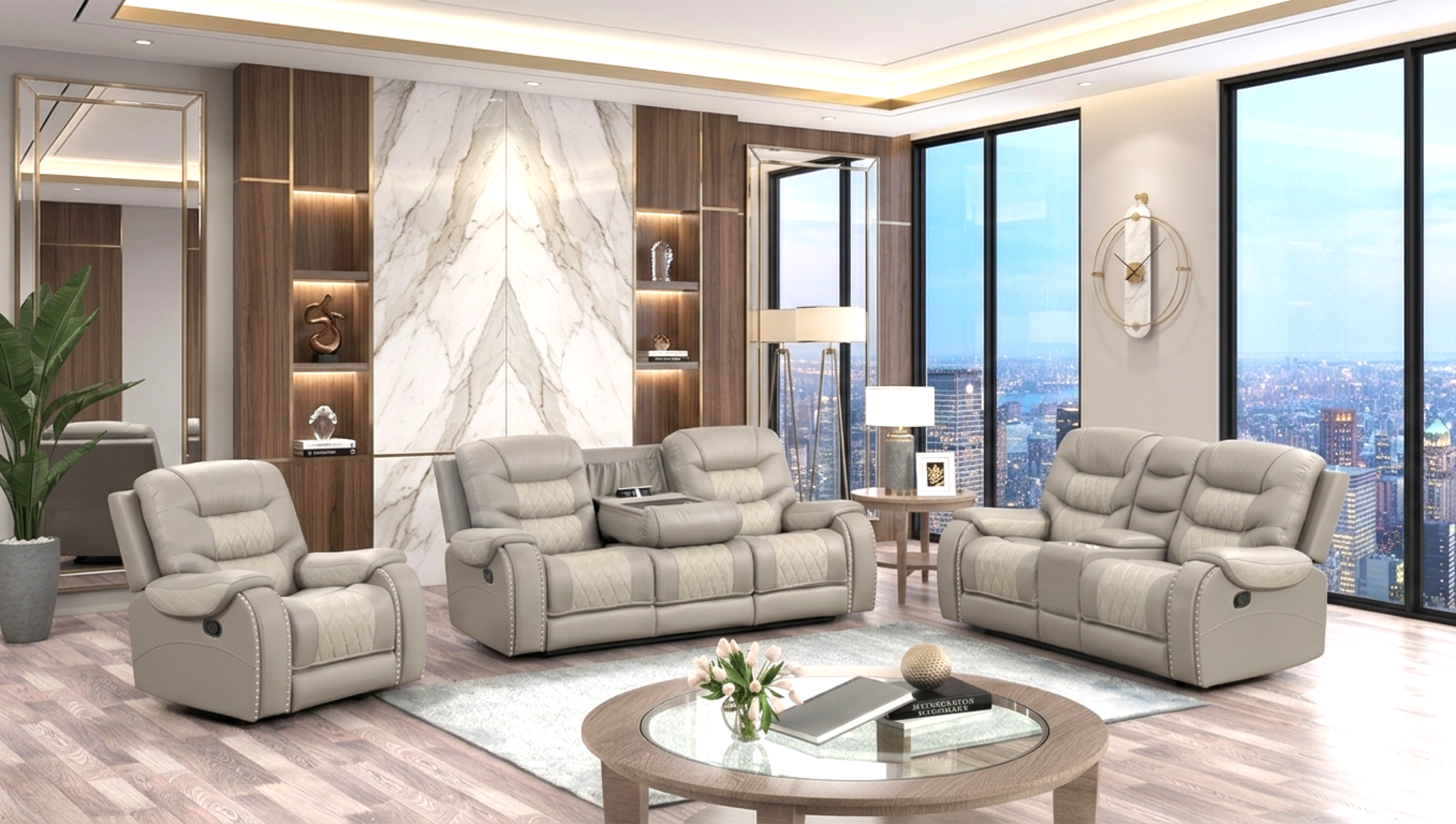 Ashley Light Gray Two-Tone Oversized 3-Piece Reclining Set
