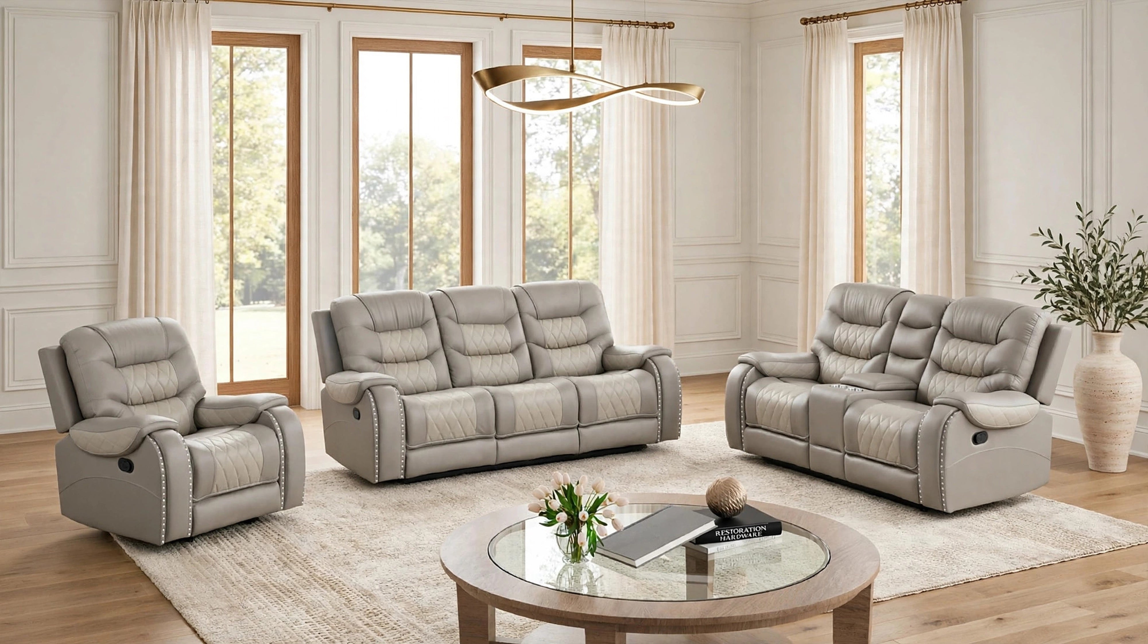 Ashley Light Gray Two-Tone Oversized 3-Piece Reclining Set, view 2