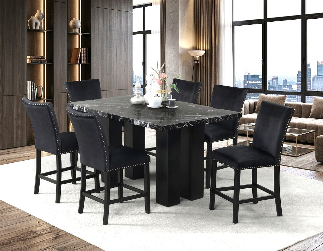 Onyx Velvet Marble-Look 7-Piece Counter Height Set, view 2