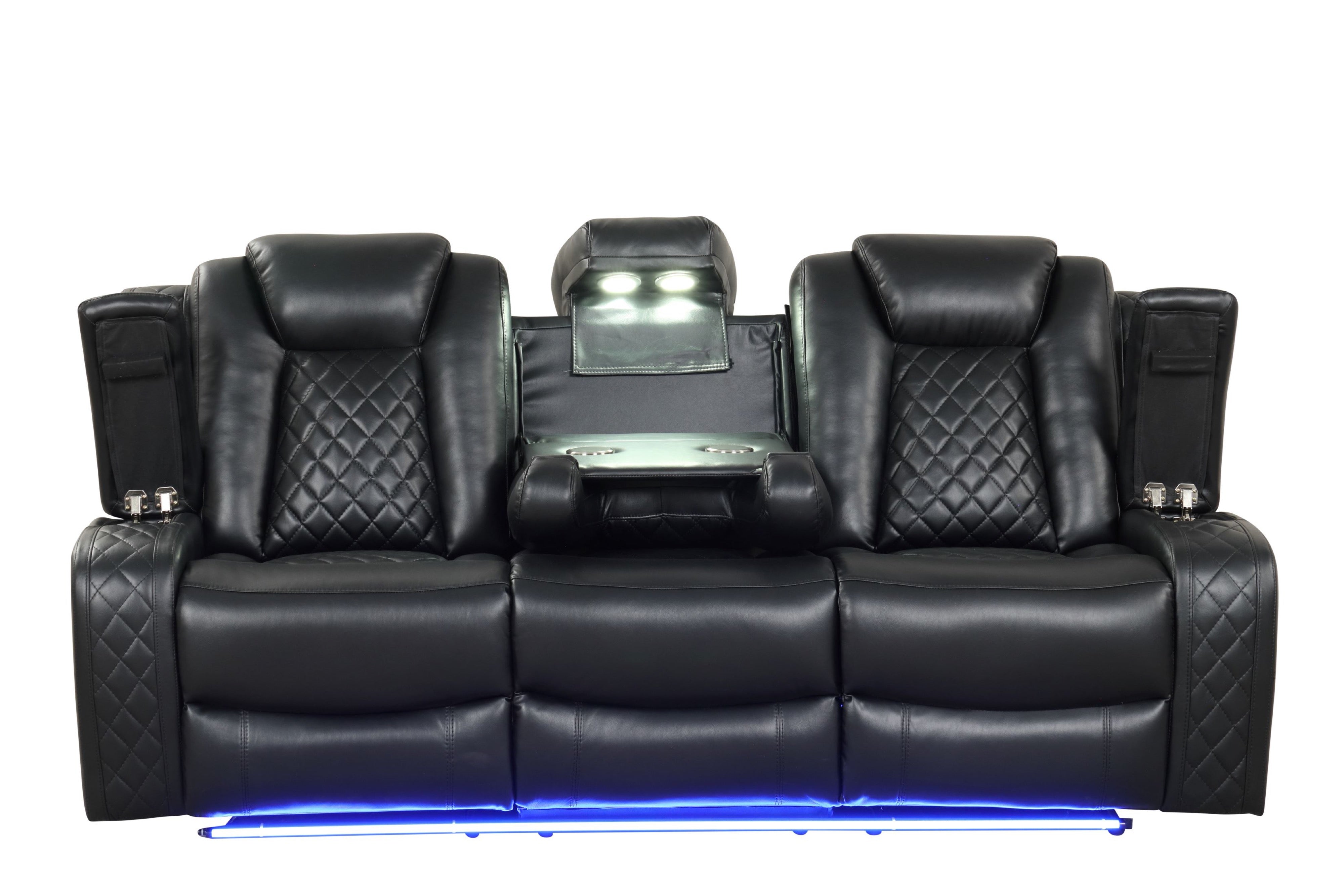 Luz Black Leather-Gel 3-Piece Reclining Set with Bluetooth Speaker, view 3