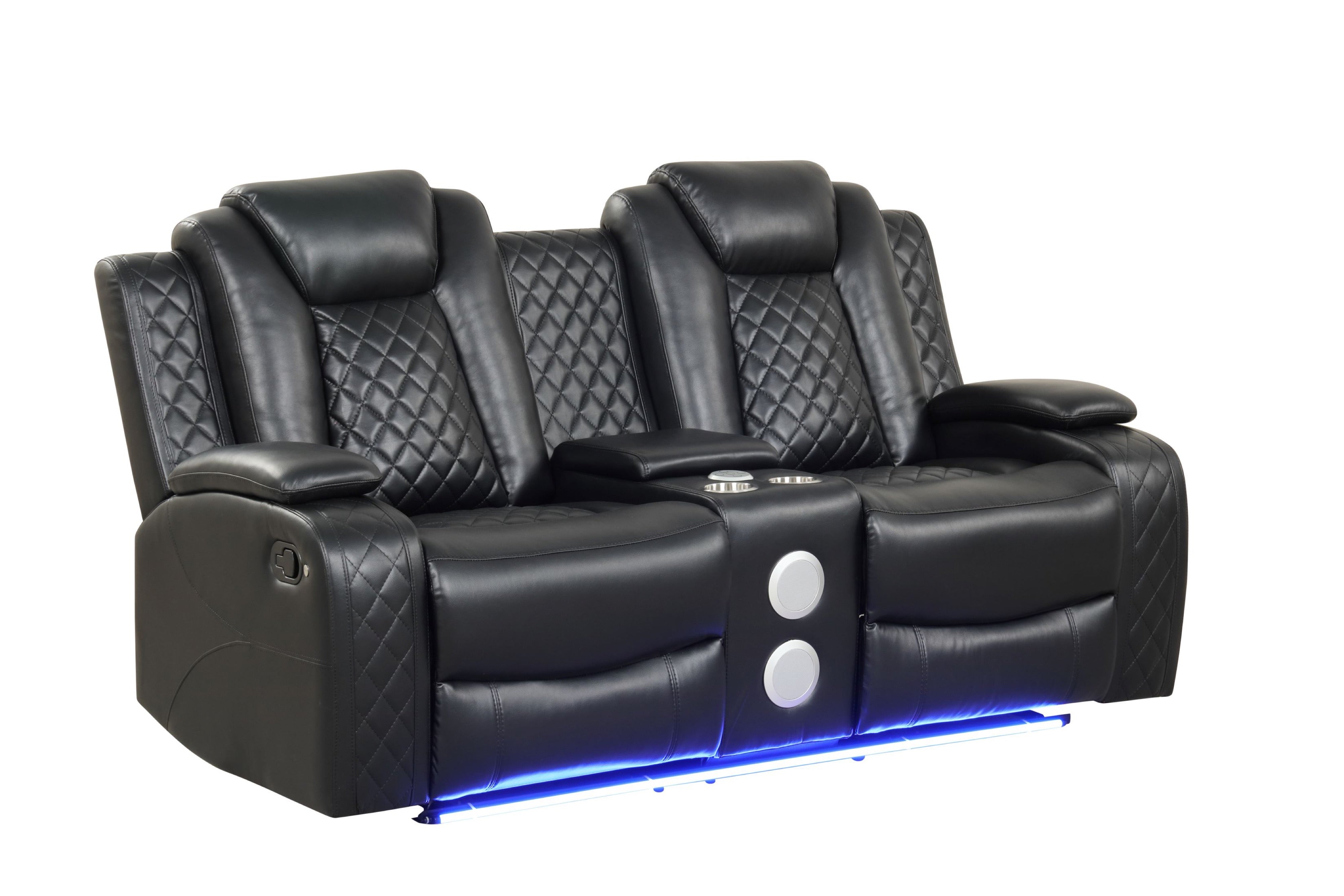 Luz Black Leather-Gel 3-Piece Reclining Set with Bluetooth Speaker, view 4