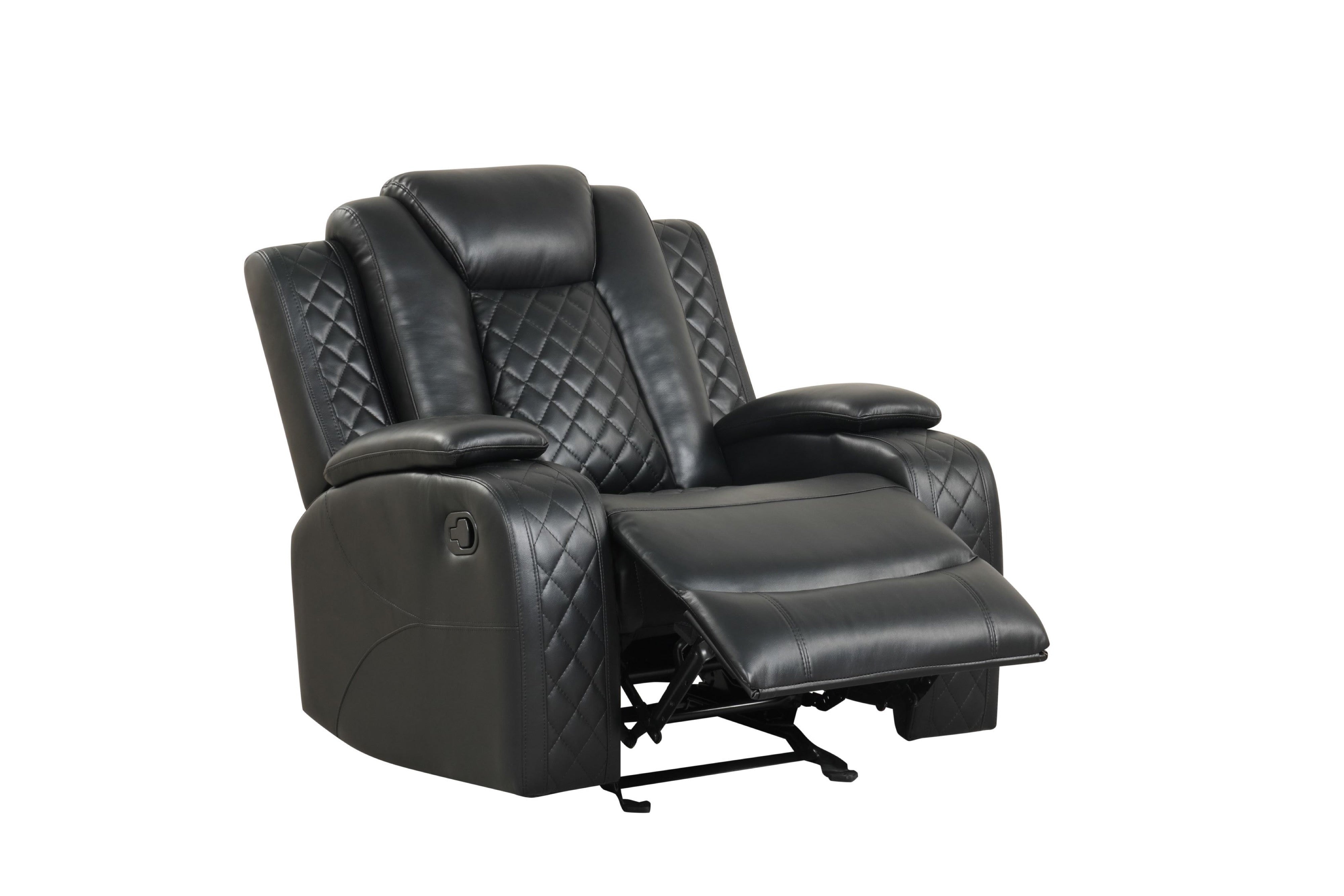 Luz Black Leather-Gel 3-Piece Reclining Set with Bluetooth Speaker, view 5