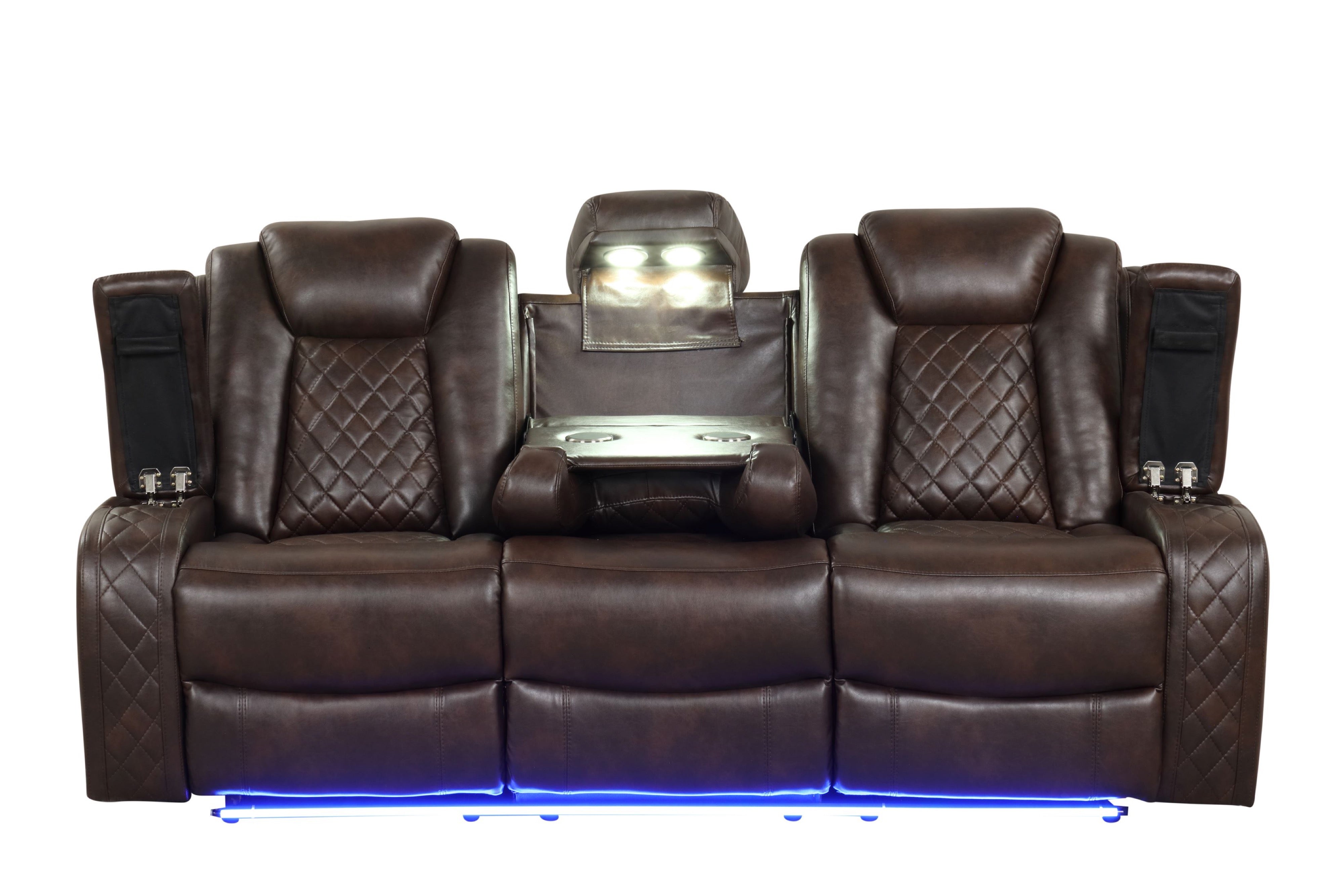 Luz Brown Leather-Gel 3-Piece Reclining Set with Bluetooth Speaker, view 2