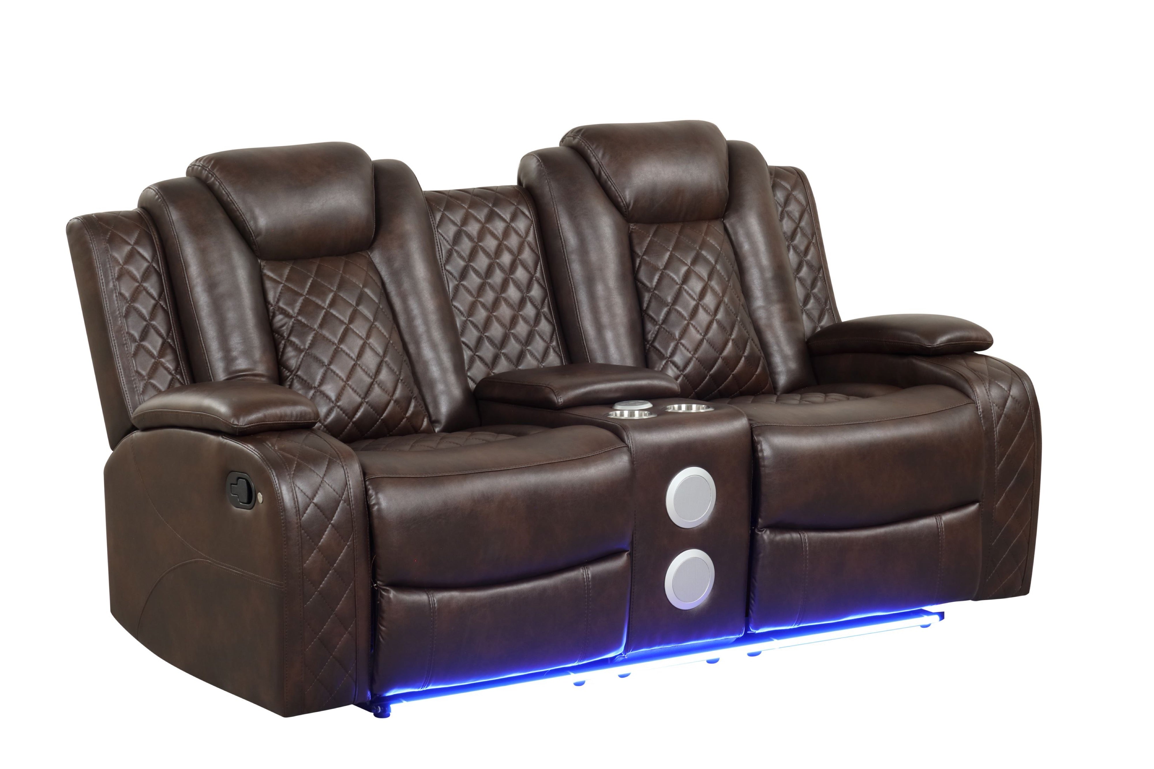 Luz Brown Leather-Gel 3-Piece Reclining Set with Bluetooth Speaker, view 3