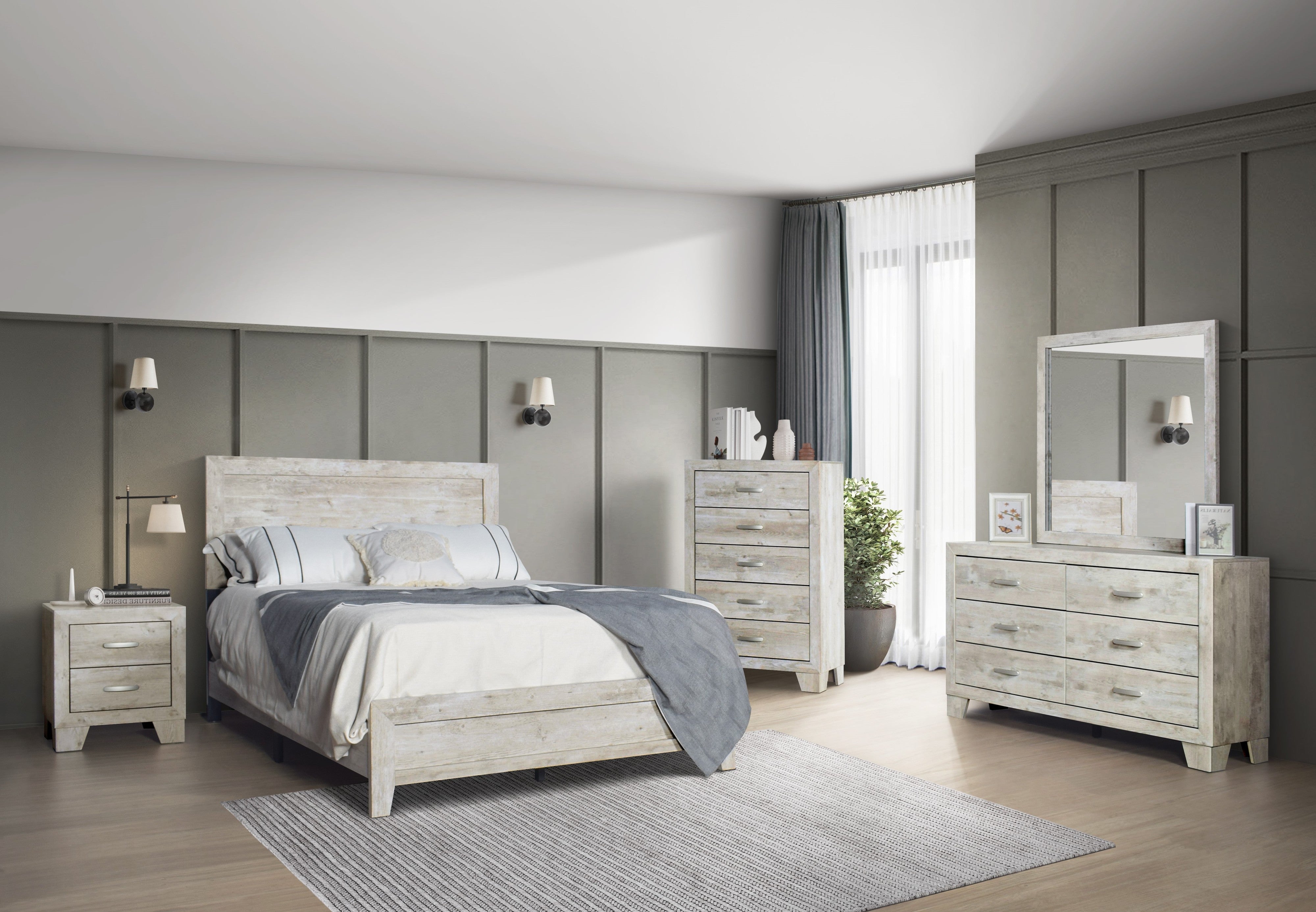 Weathered White 5-Piece Bedroom Set