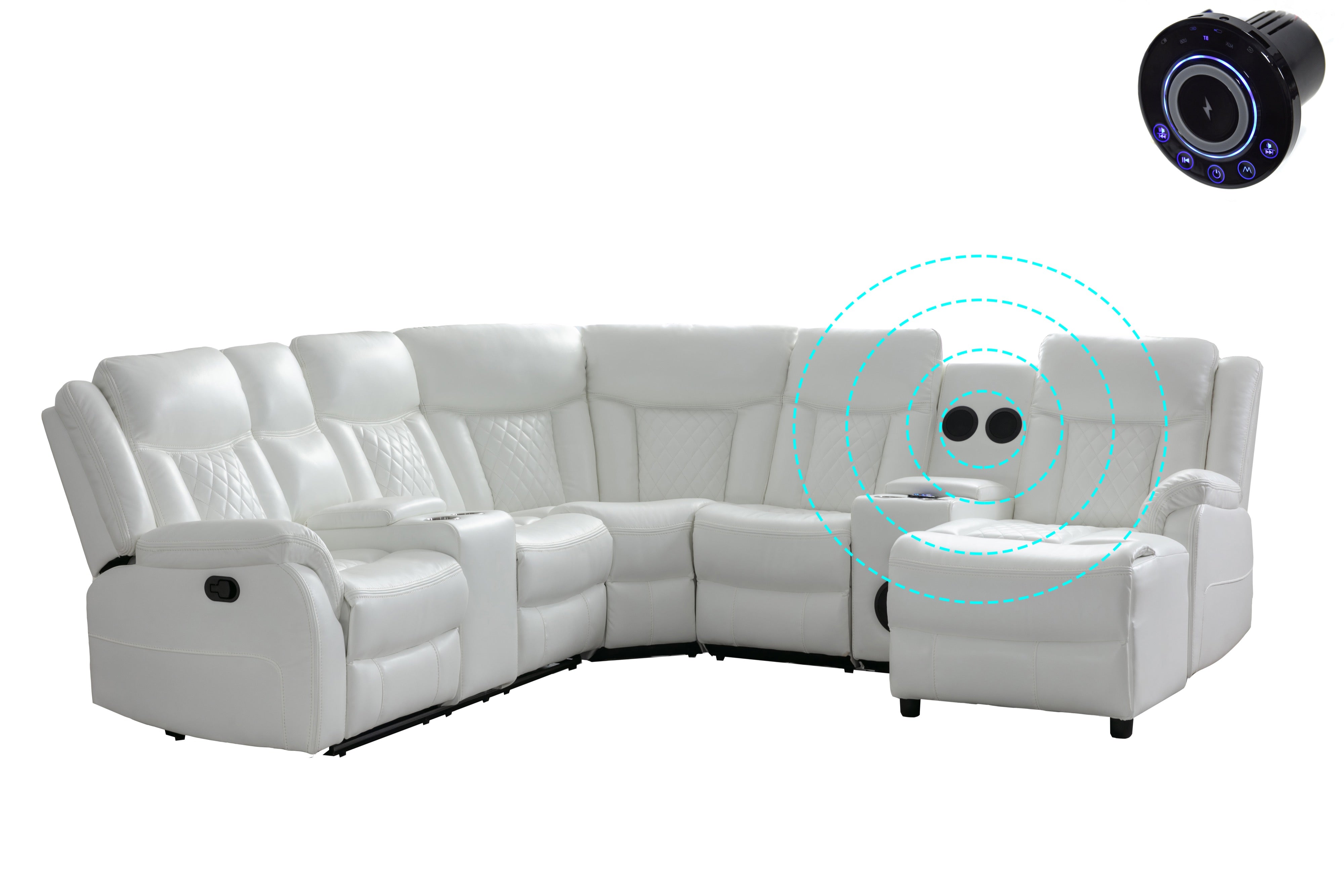 Champion White Reclining Sectional with Push-Back Chaise, view 2