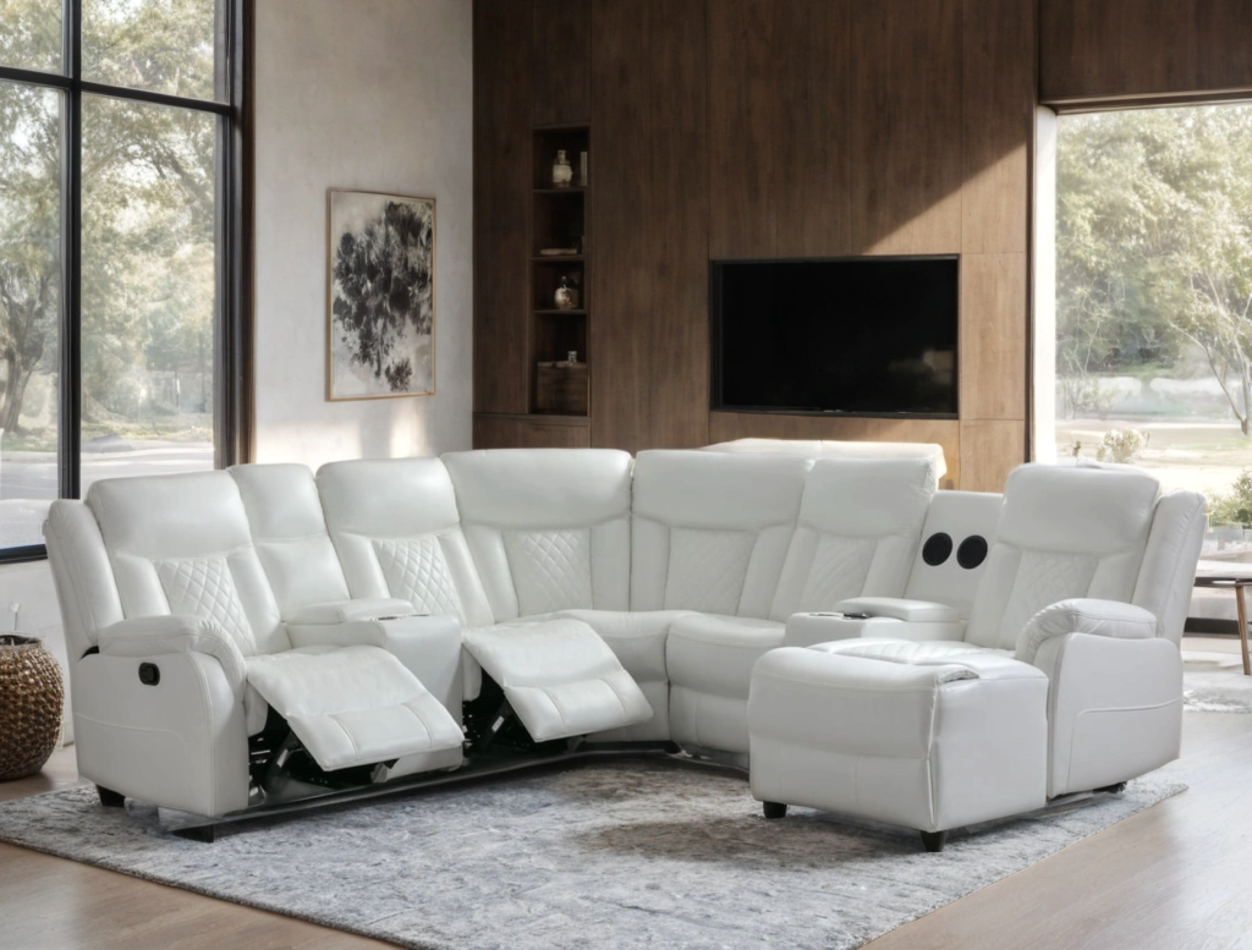 Champion White Reclining Sectional with Push-Back Chaise, view 3