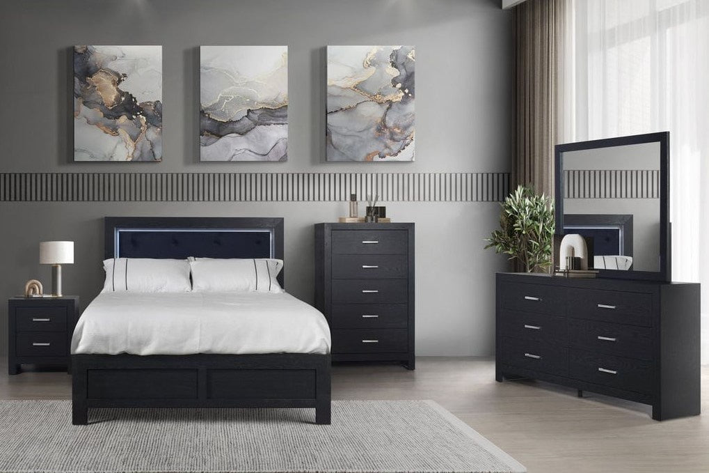 Moonlight Black 5-Piece Bedroom Set with LED Headboard