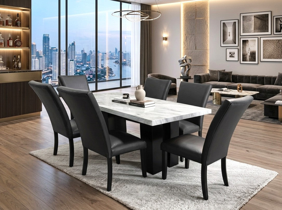 Black Faux Leather Faux Marble 7-Piece Dining Set, view 2