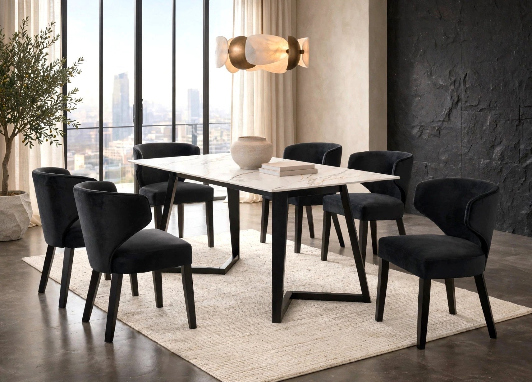 Hamilton Black Porcelain Top 7-Piece Dining Set