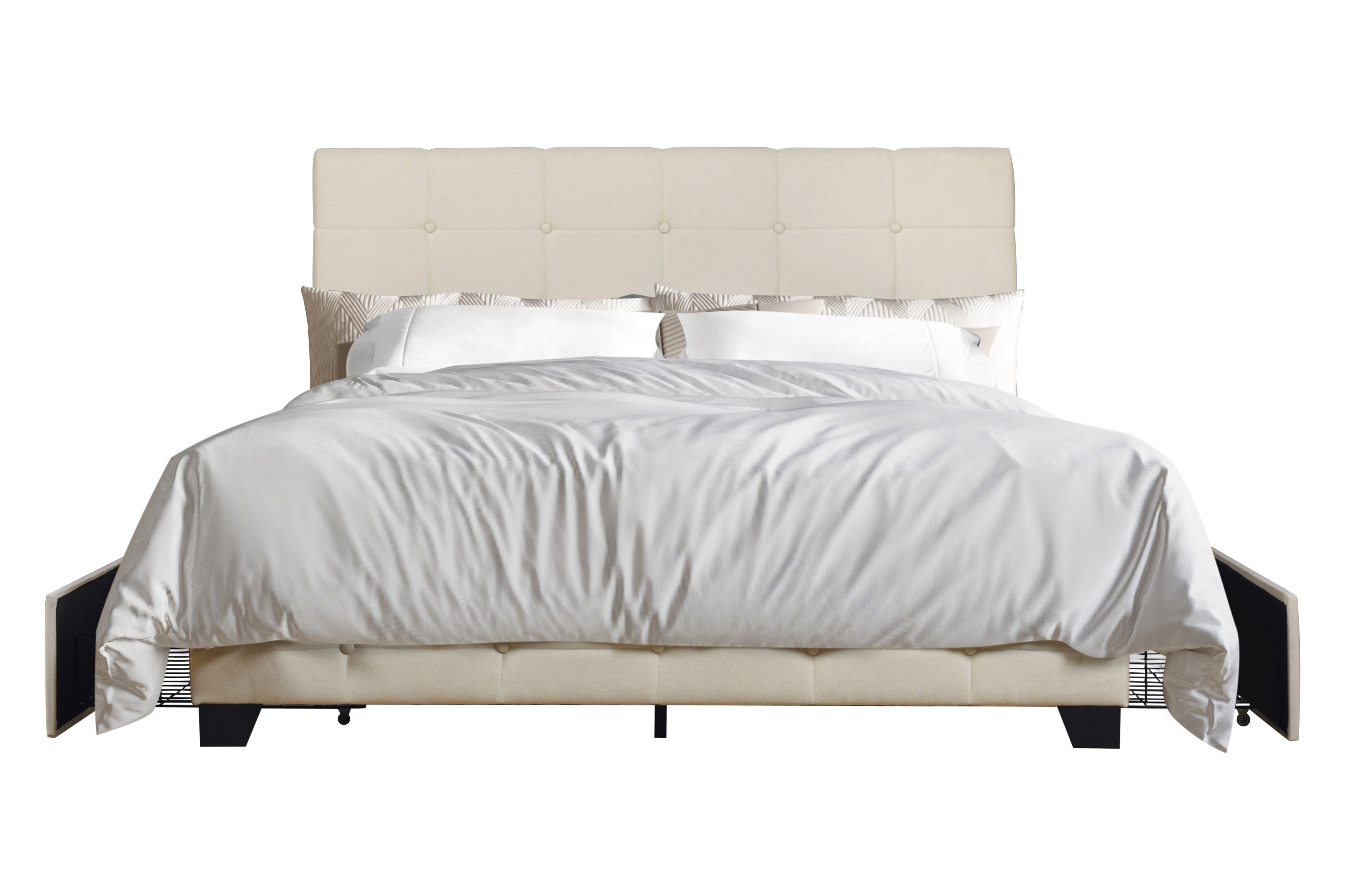 Beige Linen Storage Platform Bed with Side Drawers, view 4