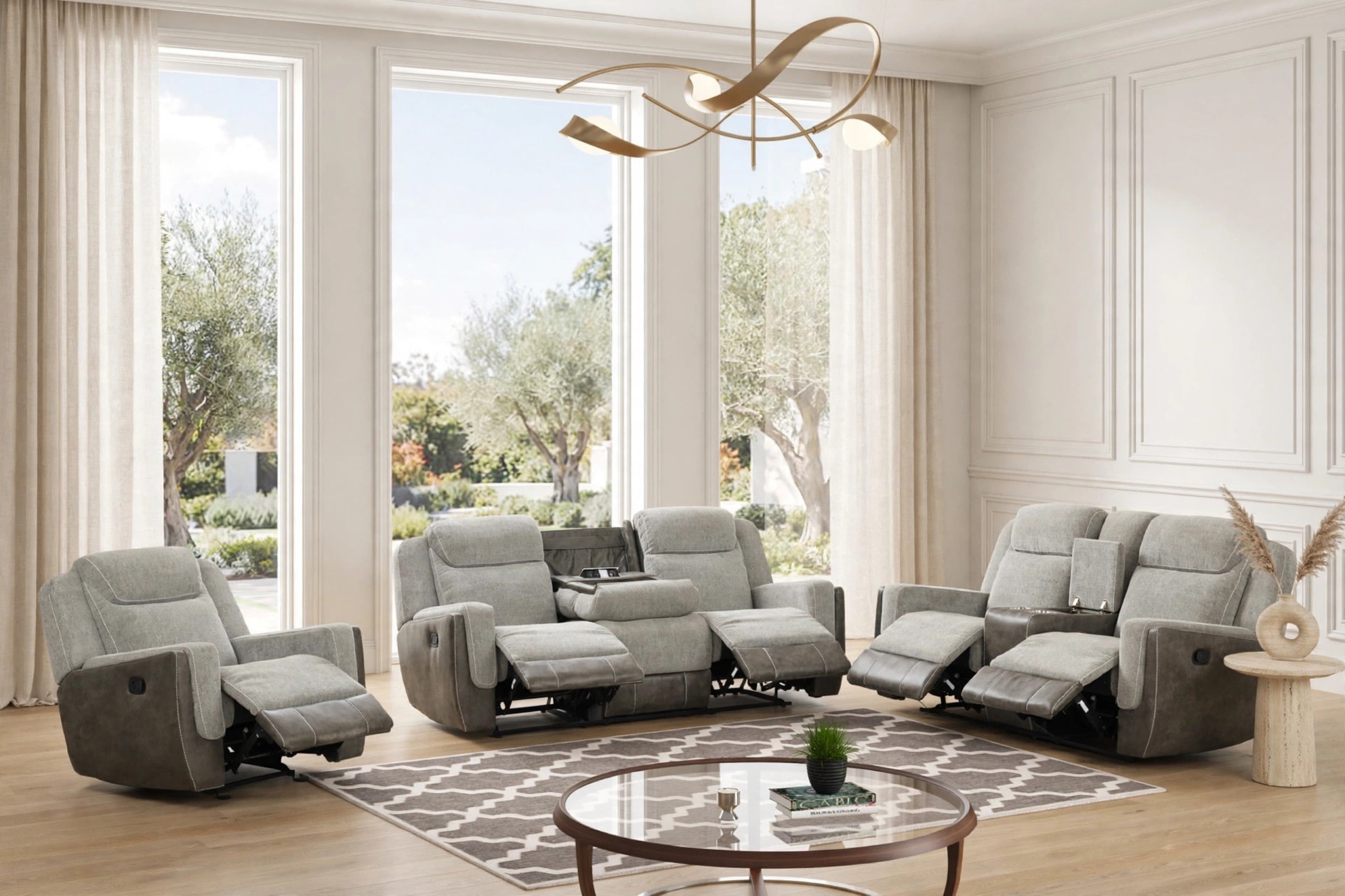 Lisa Gray Fabric 3-Piece Reclining Set