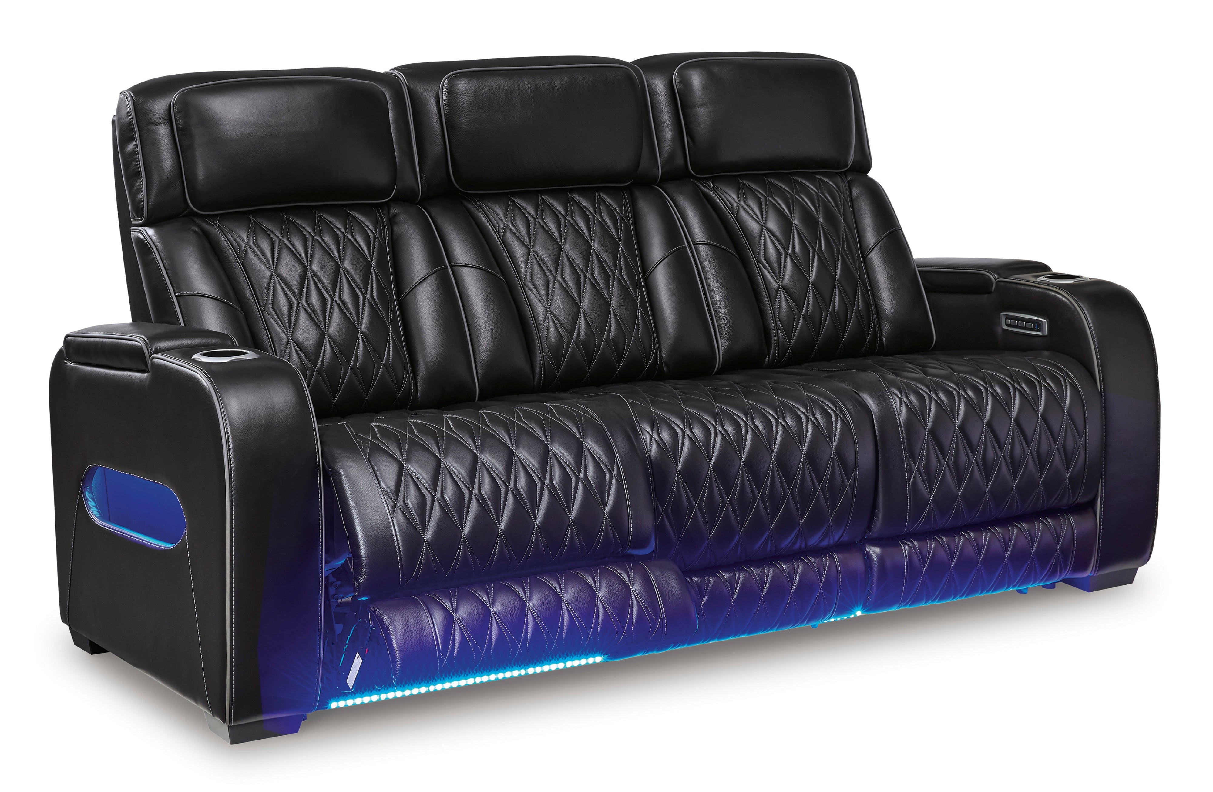 Ashley Black Genuine Leather Power Reclining Set with Air Massage, view 2