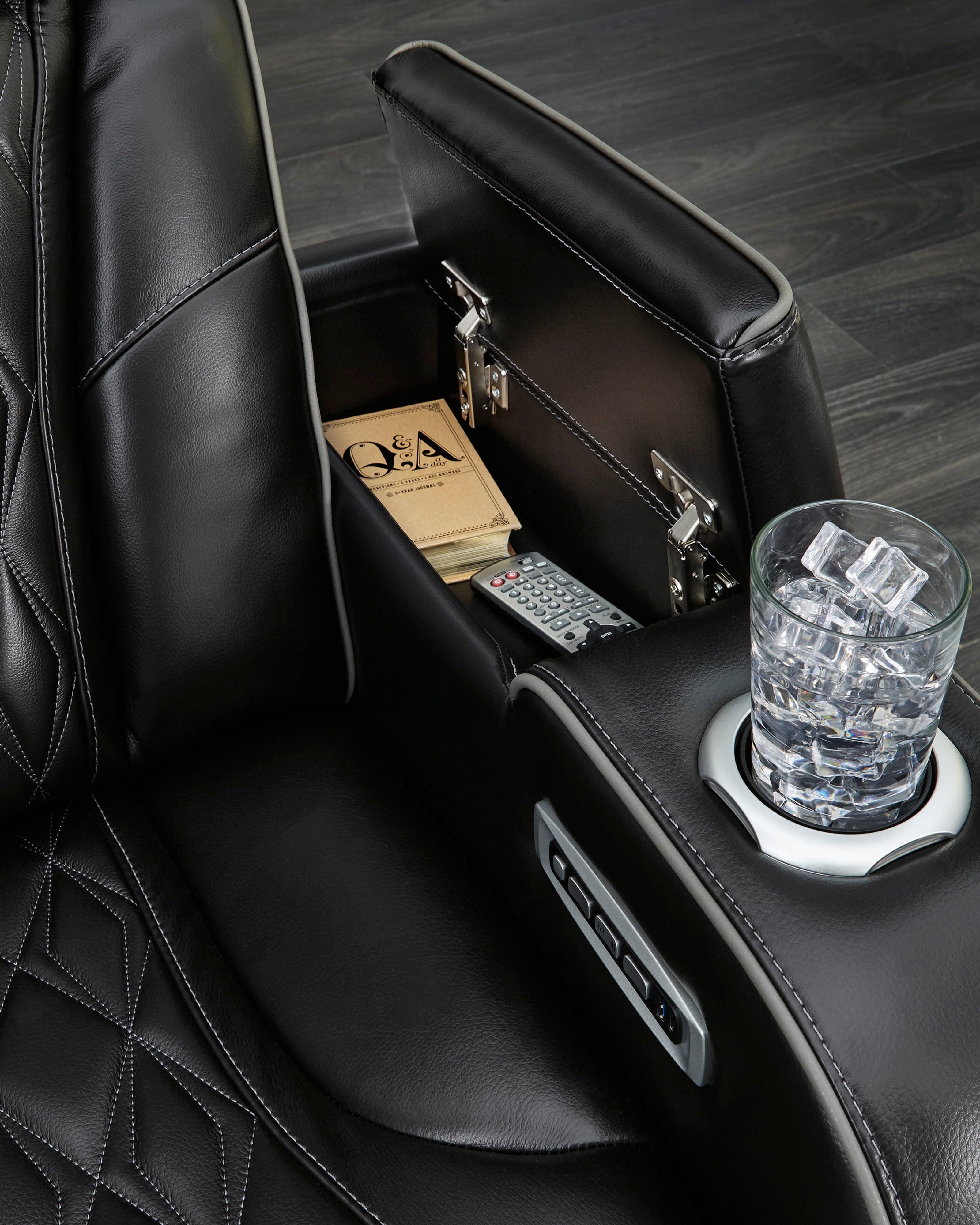 Ashley Black Genuine Leather Power Reclining Set with Air Massage, view 4