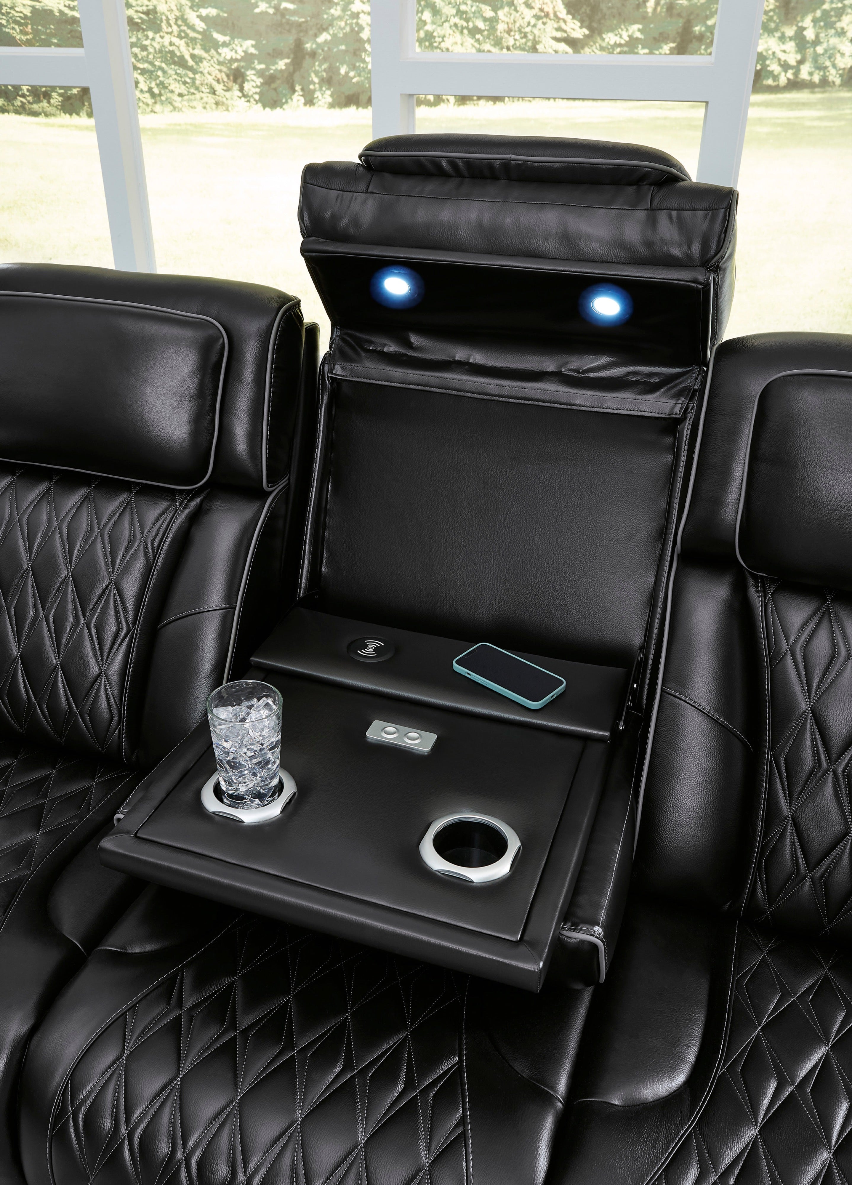 Ashley Black Genuine Leather Power Reclining Set with Air Massage, view 5