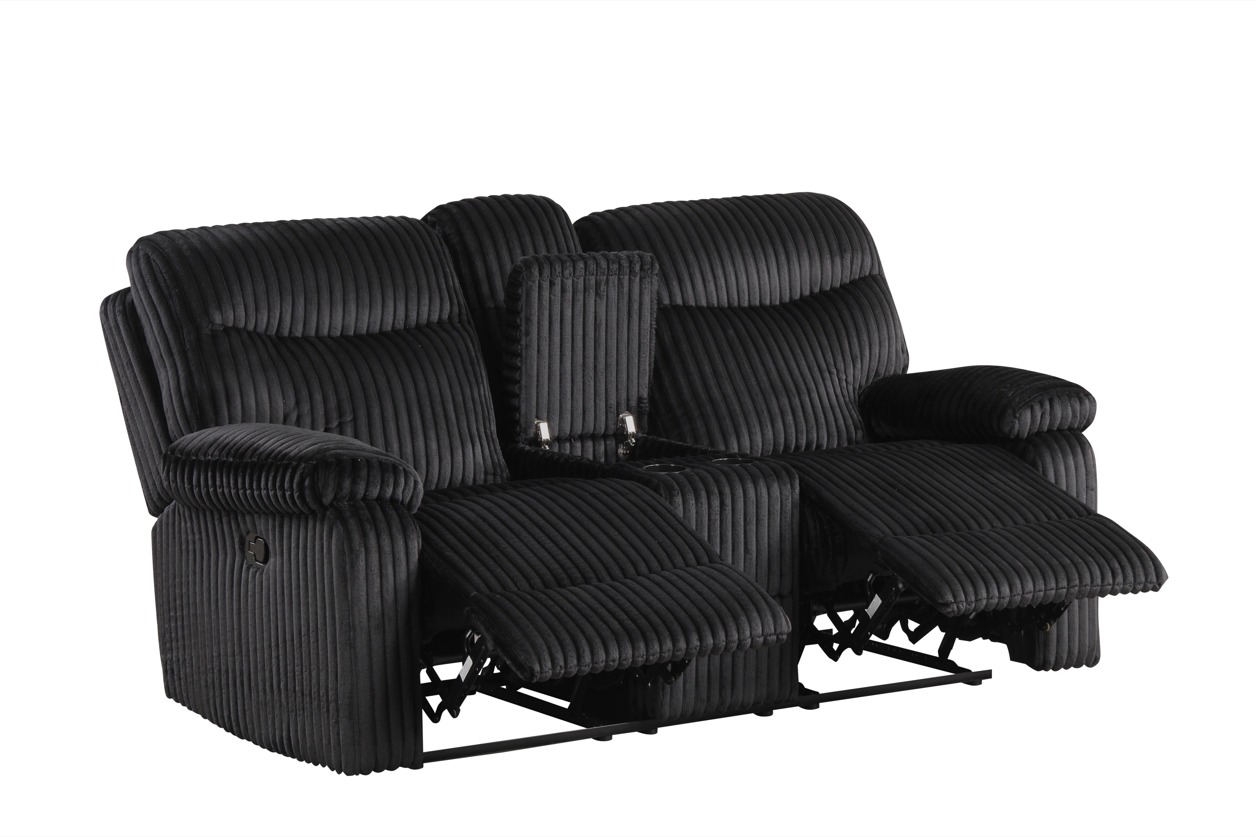 Bravo Black Corduroy 3-Piece Reclining Set, view 3
