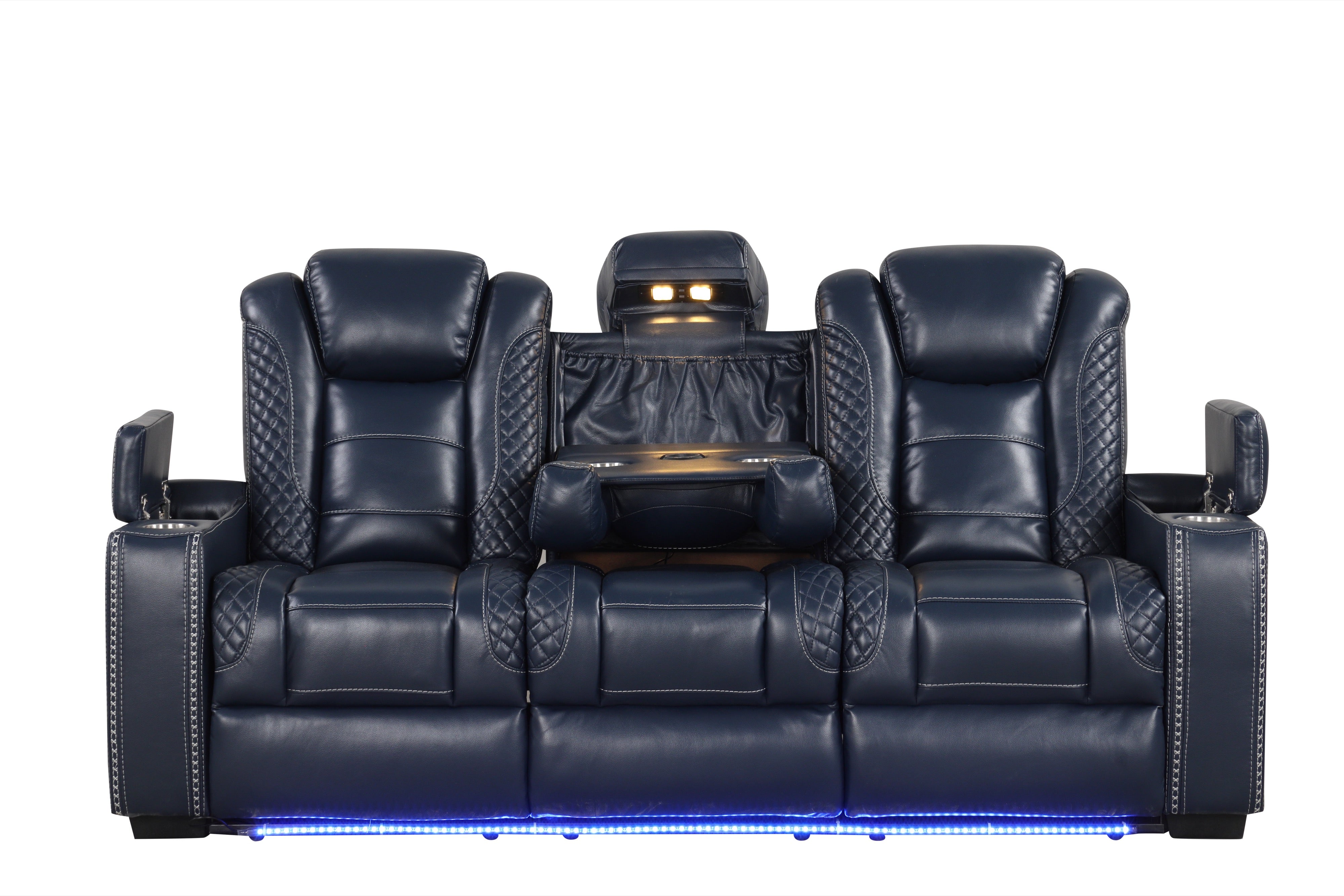 Stefano Blue Leather-Gel 3-Piece Reclining Set, view 2