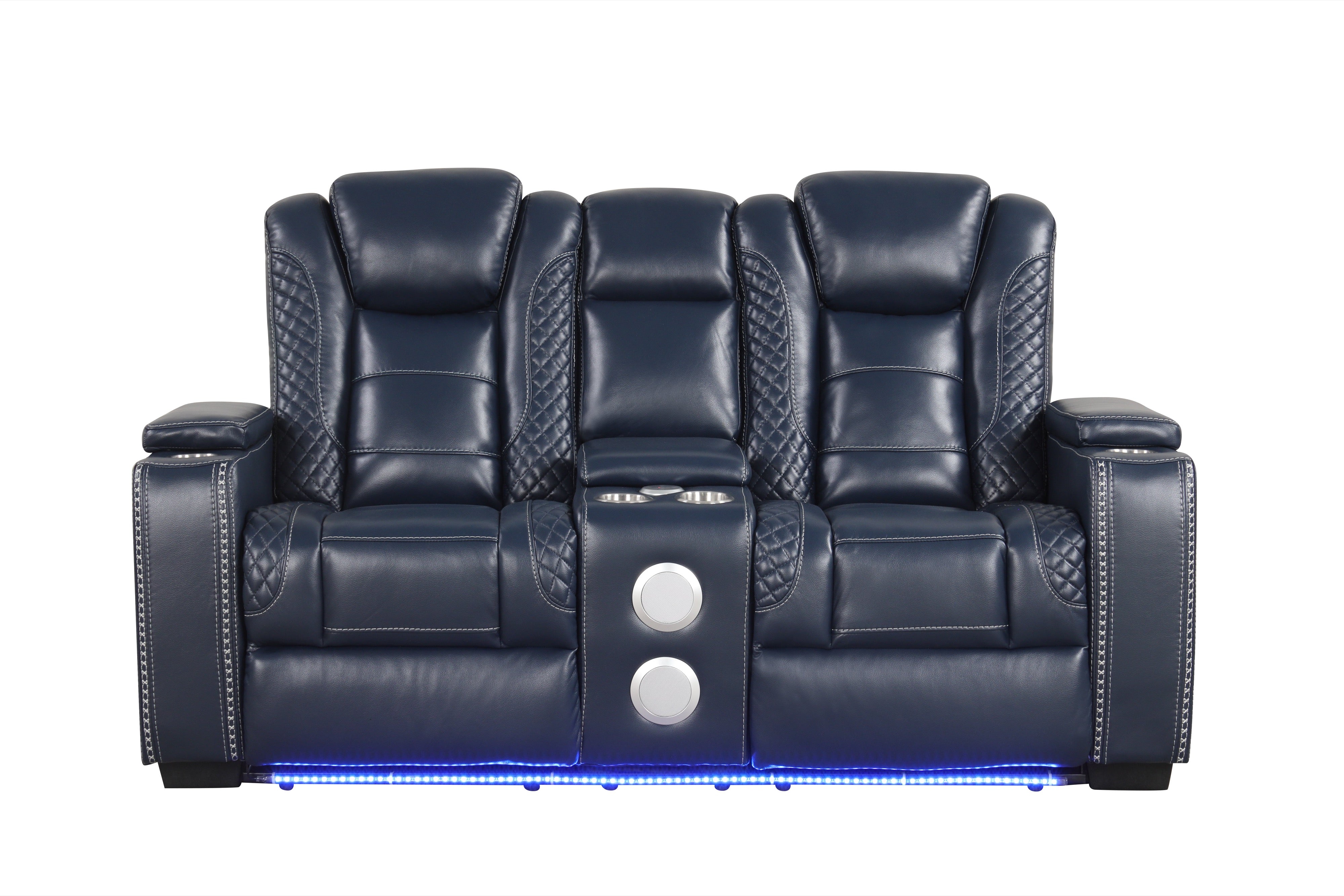 Stefano Blue Leather-Gel 3-Piece Reclining Set, view 3