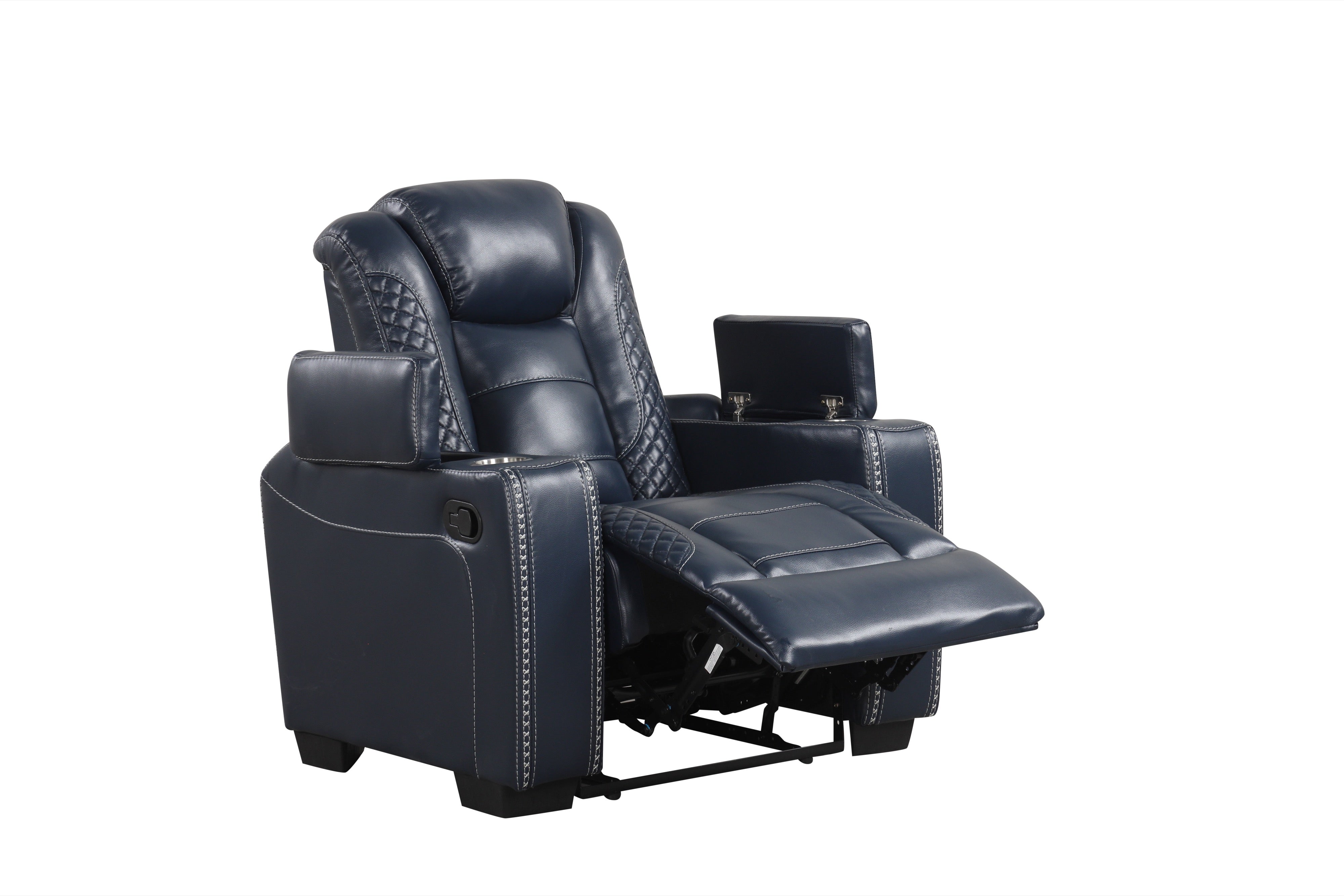 Stefano Blue Leather-Gel 3-Piece Reclining Set, view 4