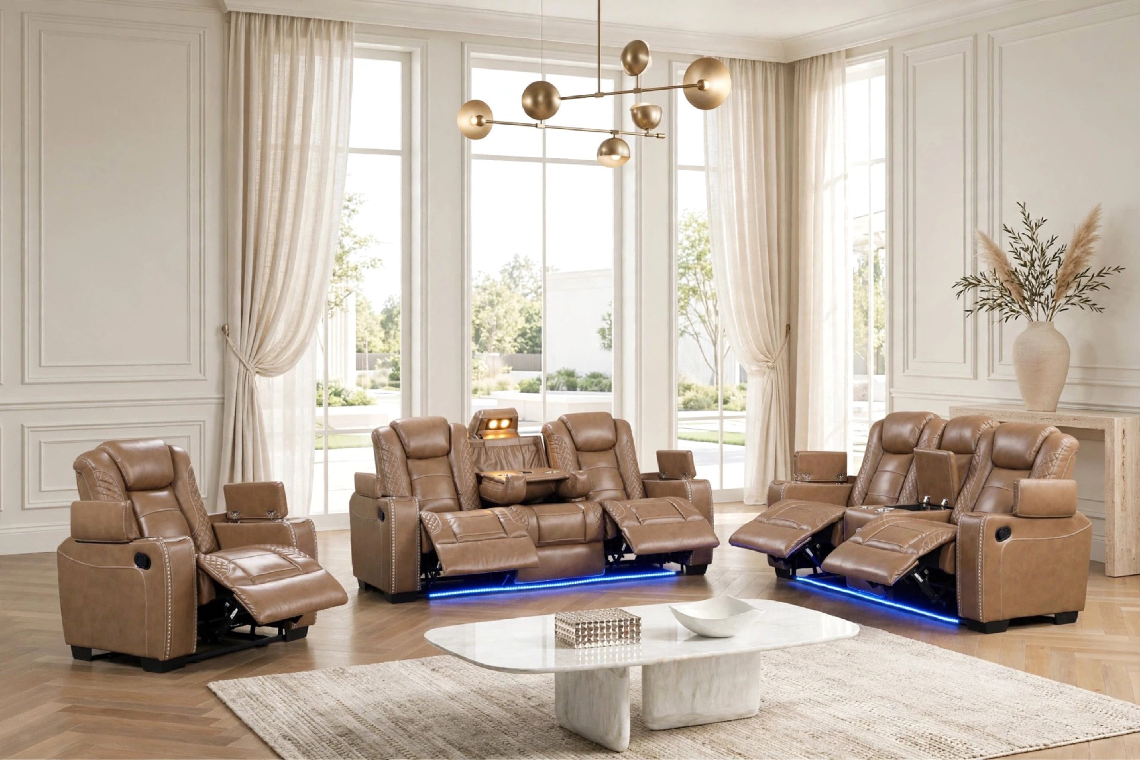 Stefano Brown Leather-Gel 3-Piece Reclining Set, view 2