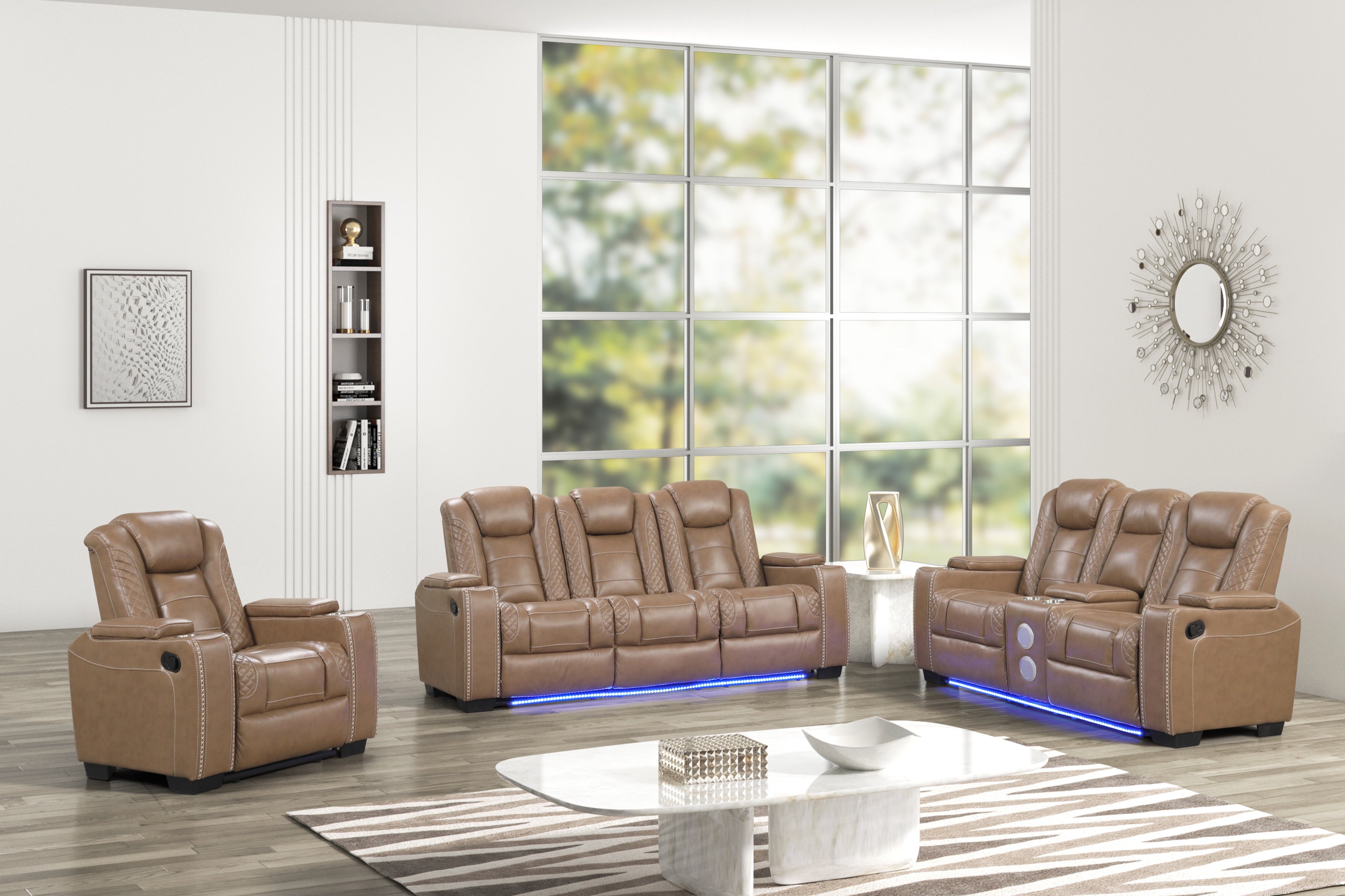 Stefano Brown Leather-Gel 3-Piece Reclining Set, view 6