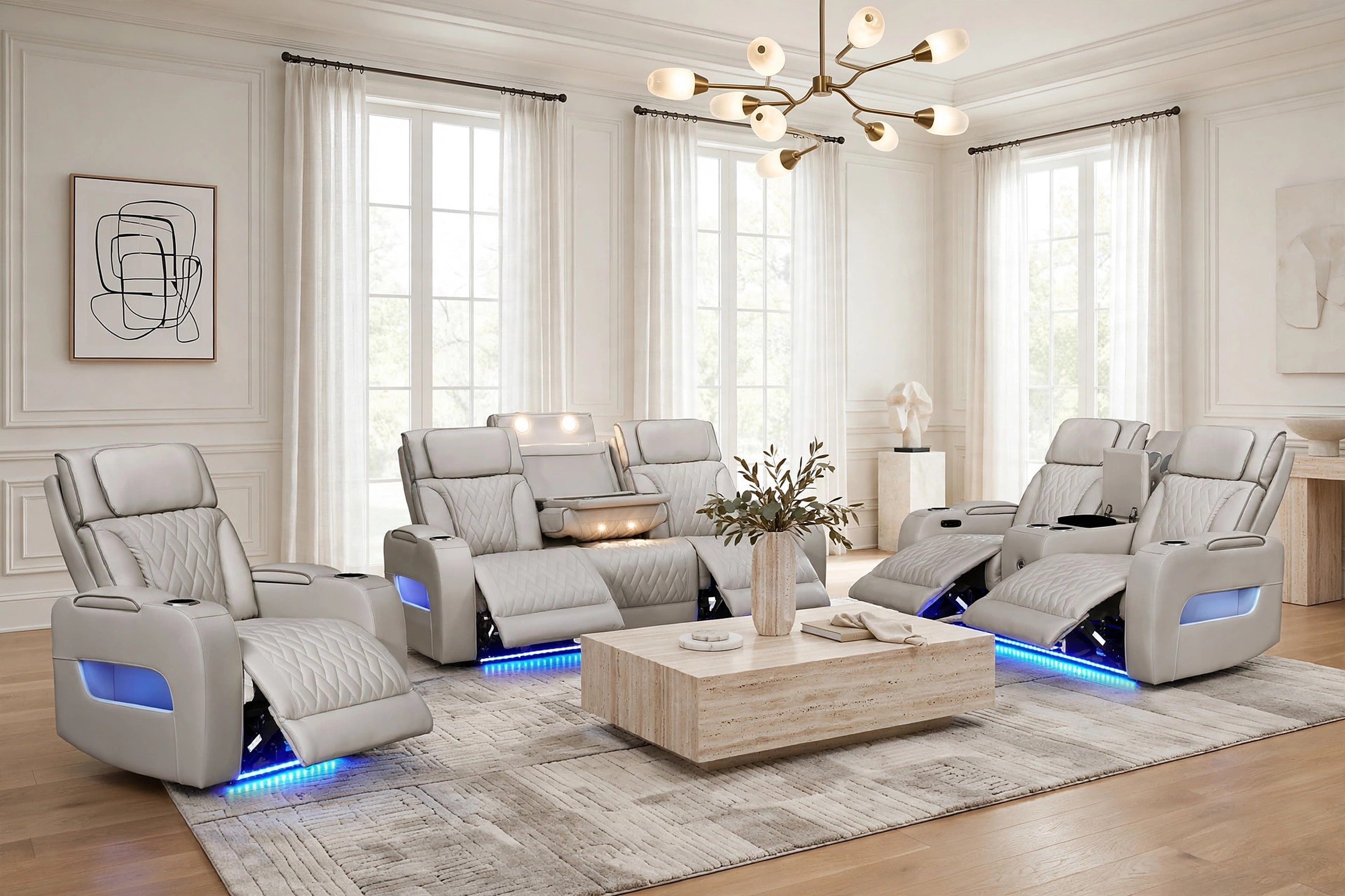 Dubai Sand Leather-Gel Power 3-Piece Reclining Set
