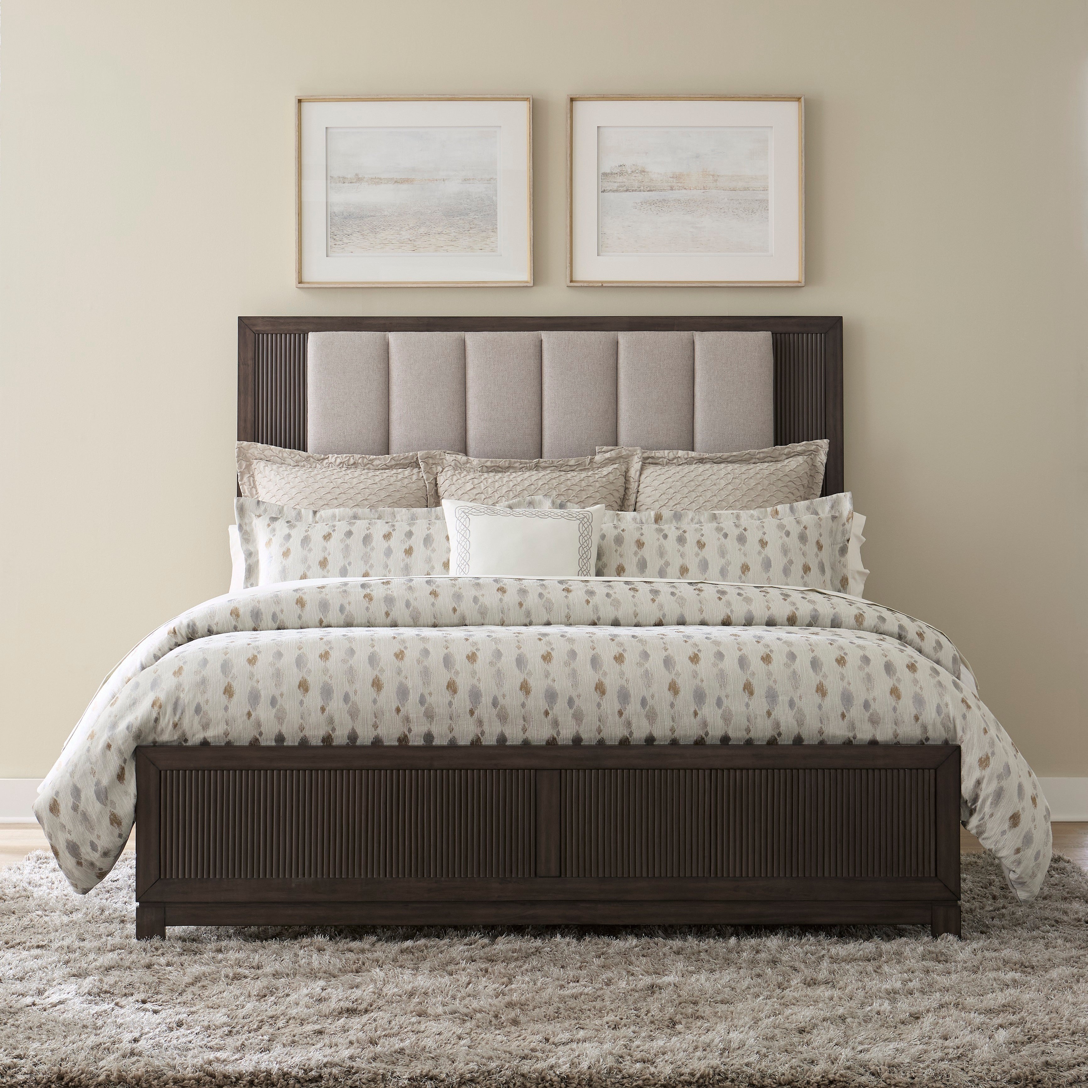 Cafe Brown Queen 4-Piece Bedroom Set with Gray Upholstered Headboard, view 2